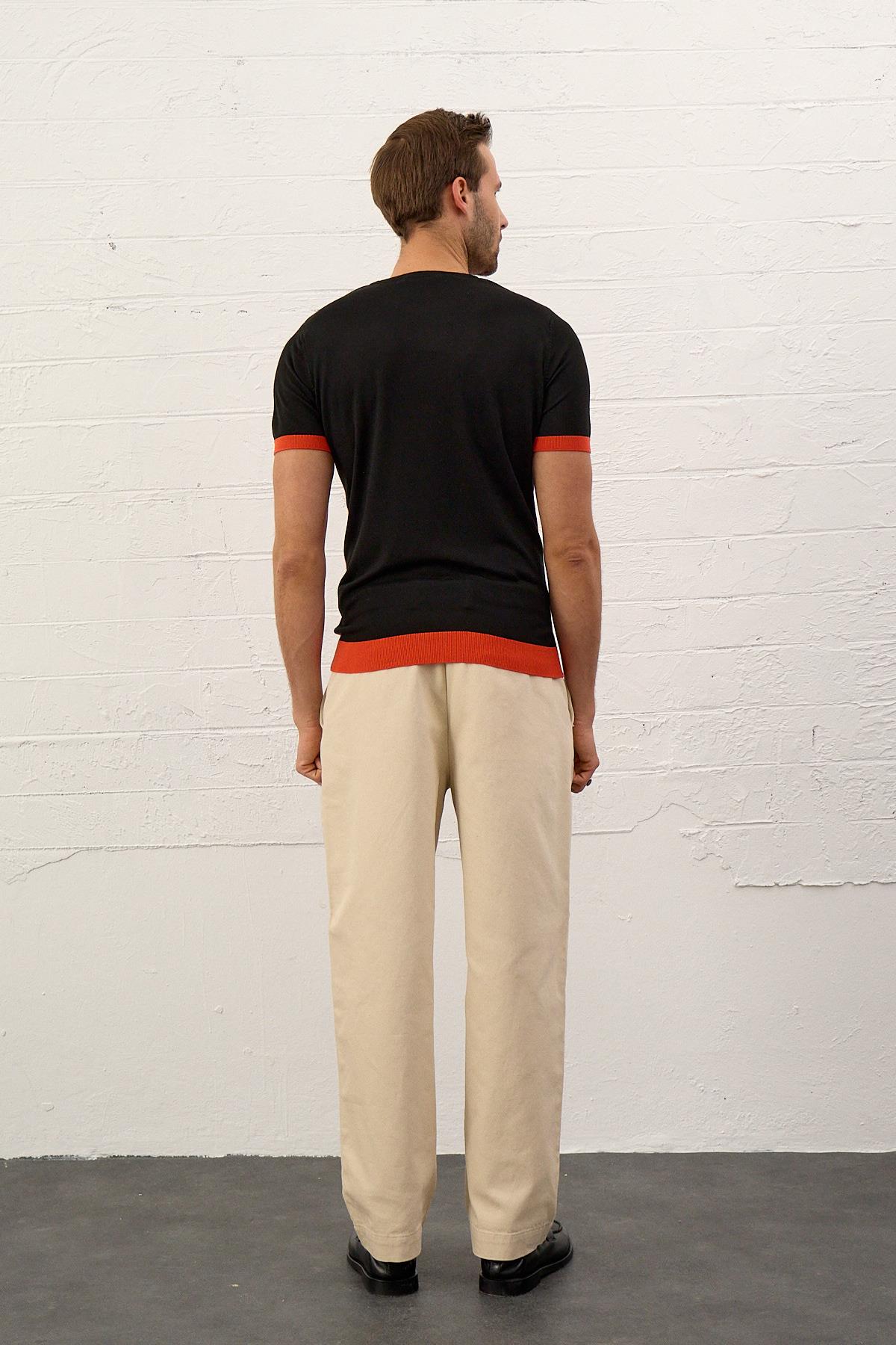 Erkek Renkli Slim-Fit Yazlık Triko Tişört Siyah 5018DNGR1