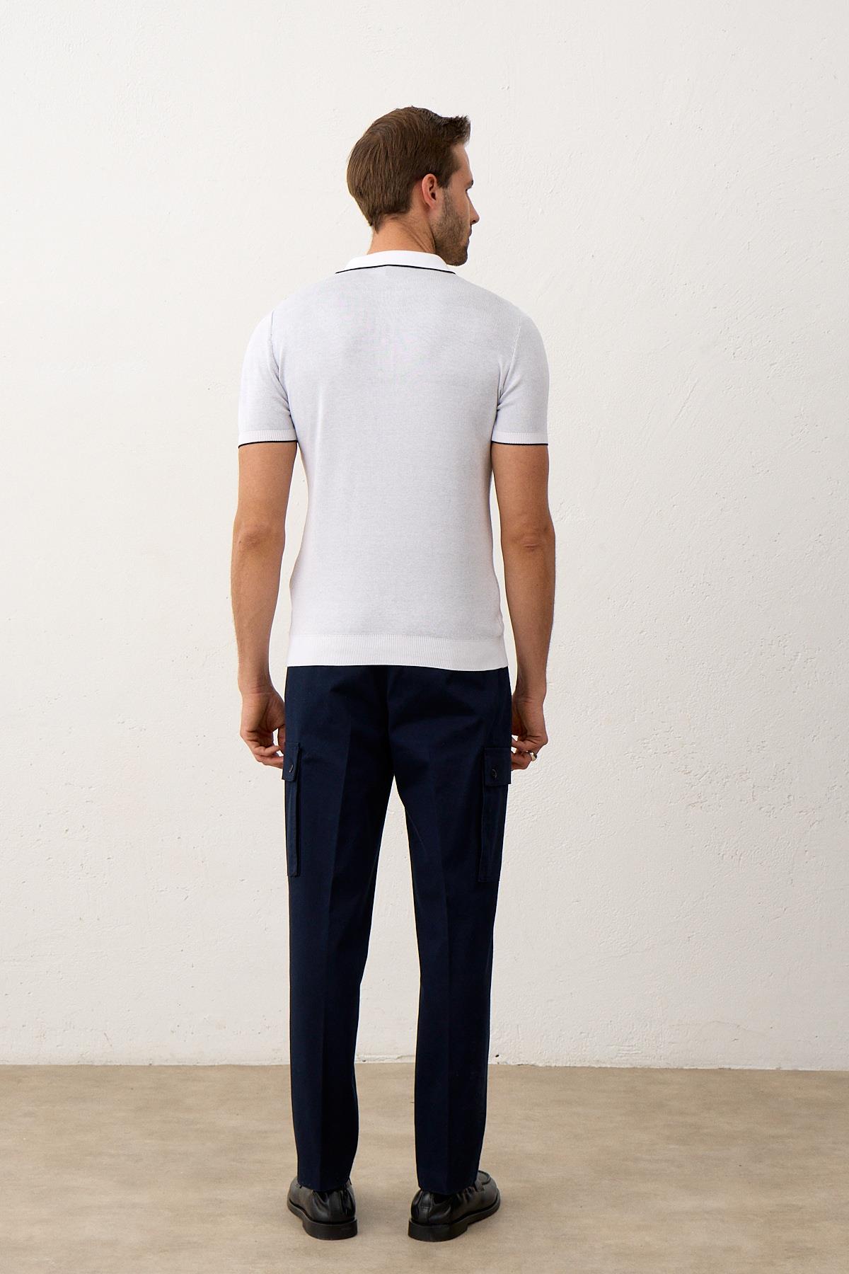Erkek Slim-Fit Polo Yaka İnce Triko T-shirt Beyaz 5012DNGR