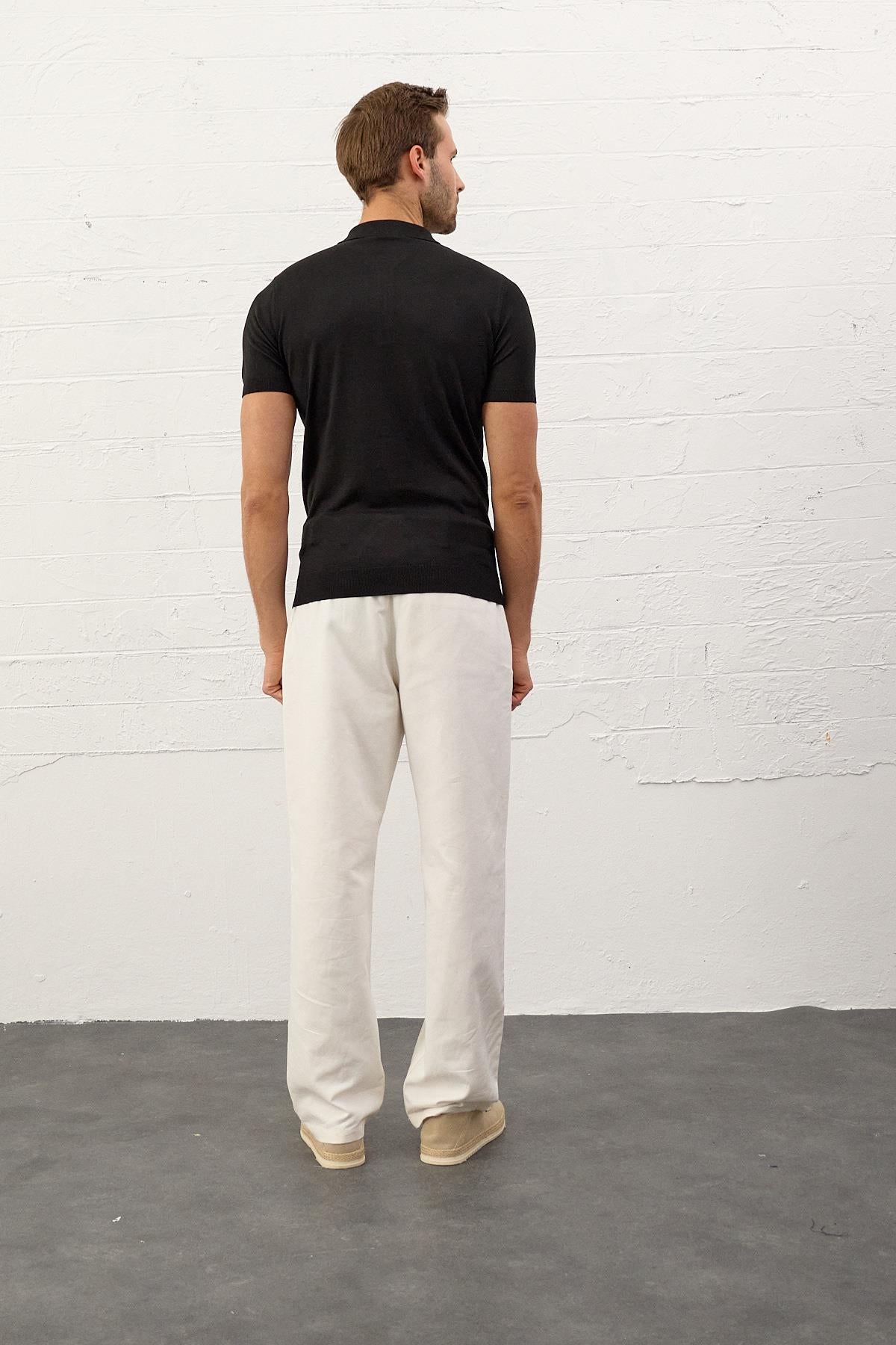 Erkek Slim-Fit Polo Yaka Yazlık Triko T-shirt Siyah 5006DNGR