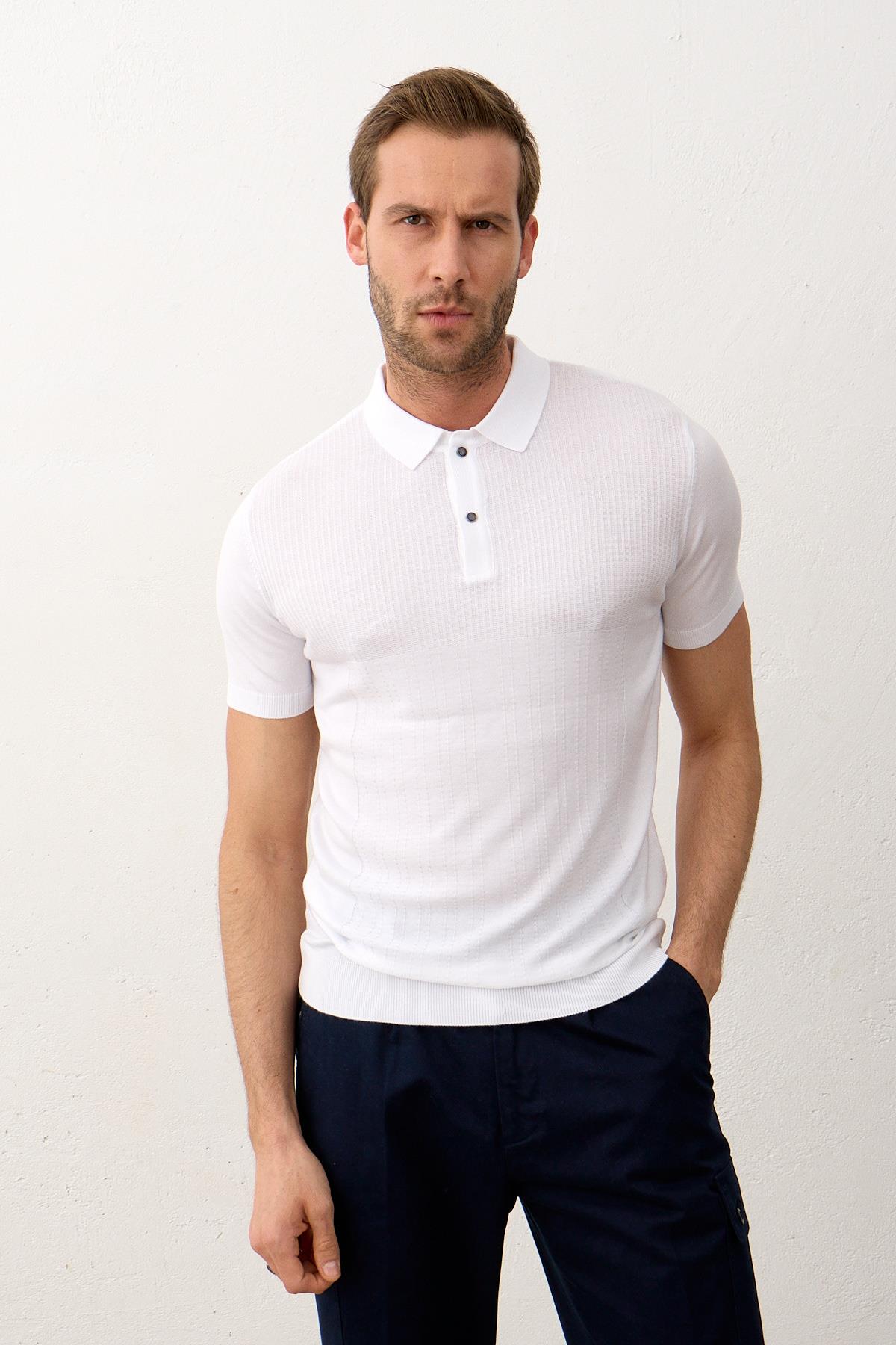 Erkek Slim-Fit Yazlık Triko T-shirt Beyaz 5002DNGR