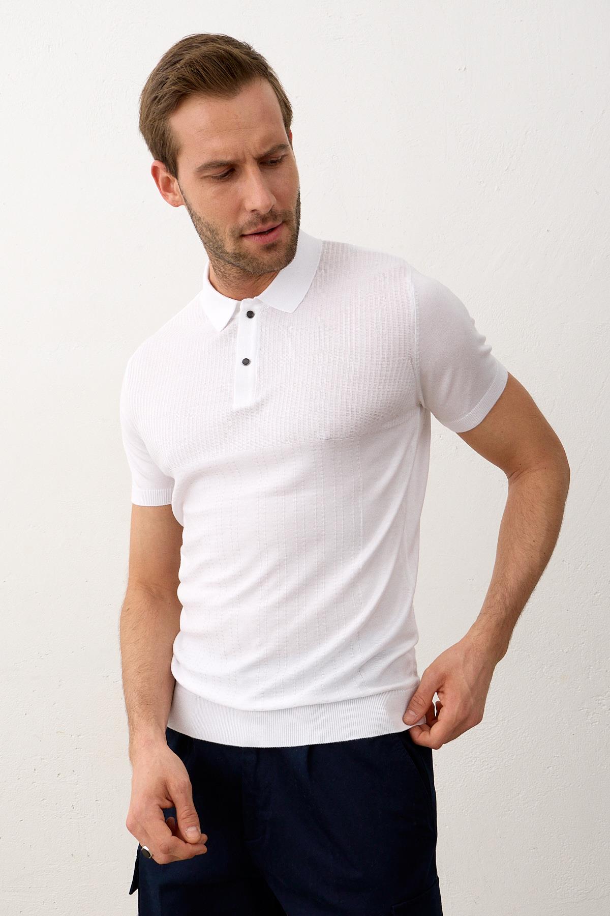 Erkek Slim-Fit Yazlık Triko T-shirt Beyaz 5002DNGR