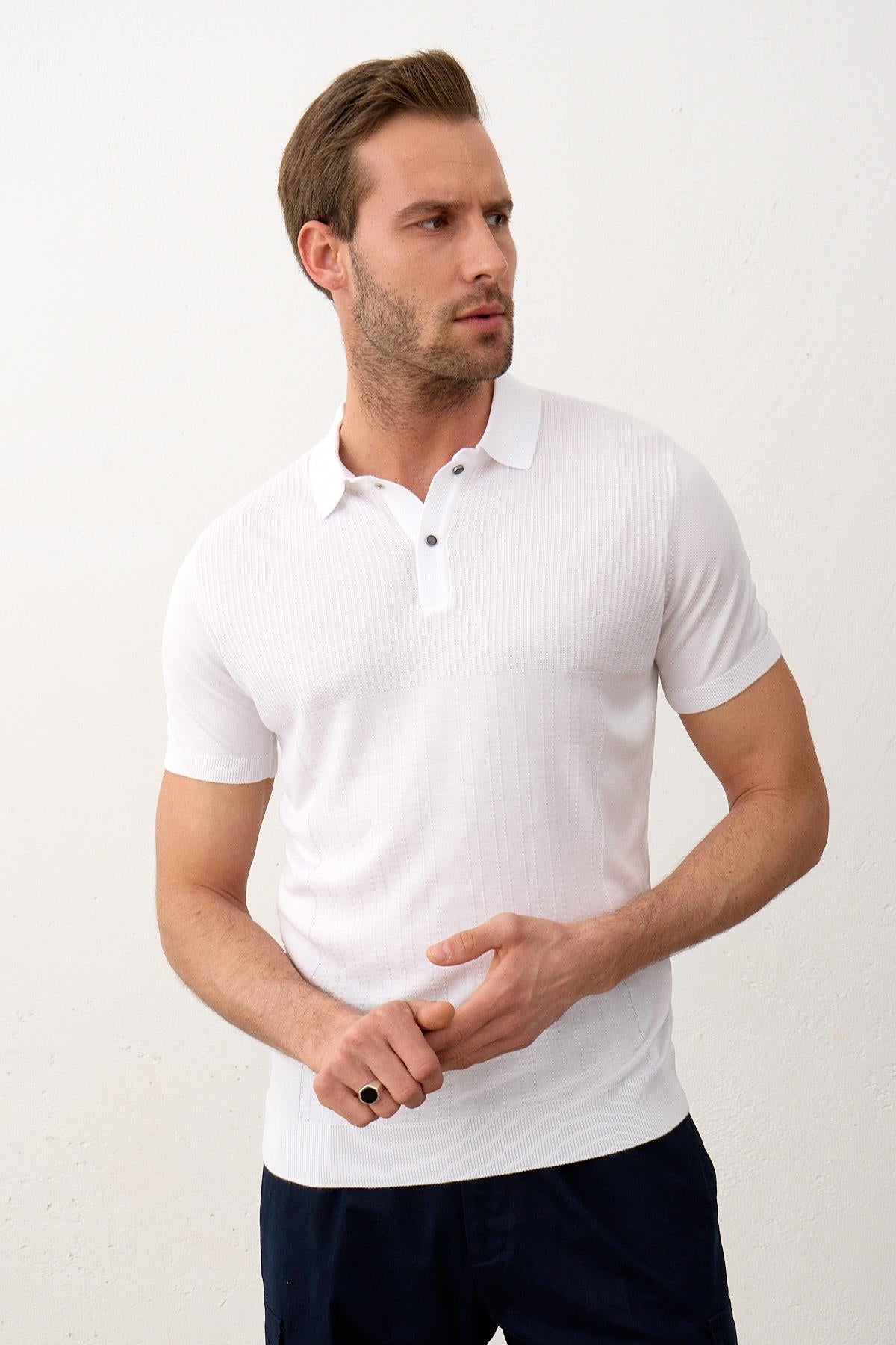 Erkek Slim-Fit Yazlık Triko T-shirt Beyaz 5002DNGR