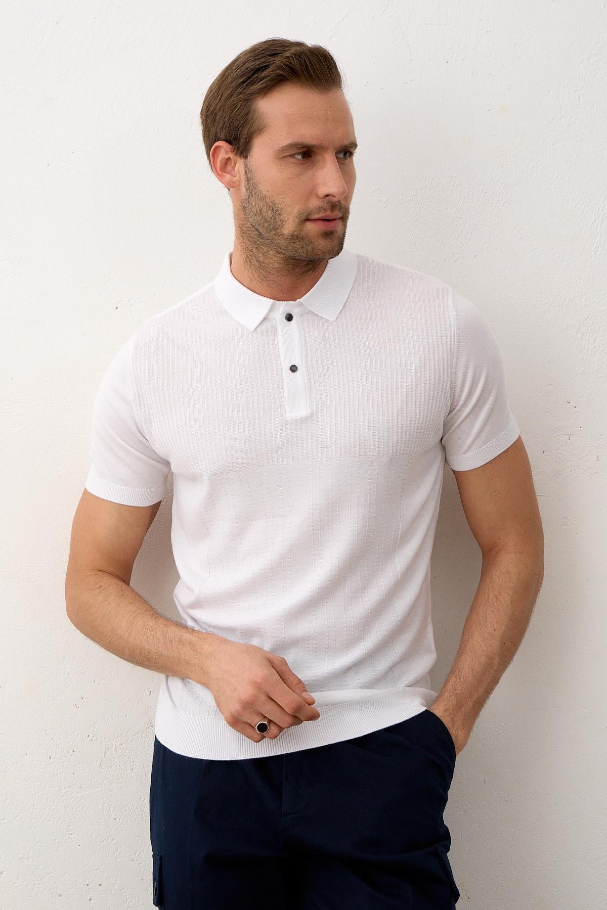 Erkek Slim-Fit Yazlık Triko T-shirt Beyaz 5002DNGR