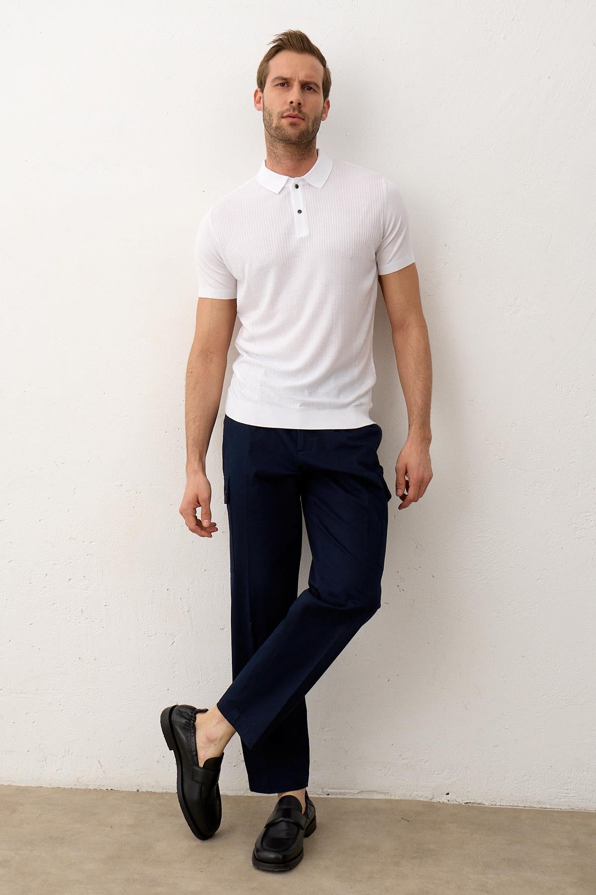 Erkek Slim-Fit Yazlık Triko T-shirt Beyaz 5002DNGR