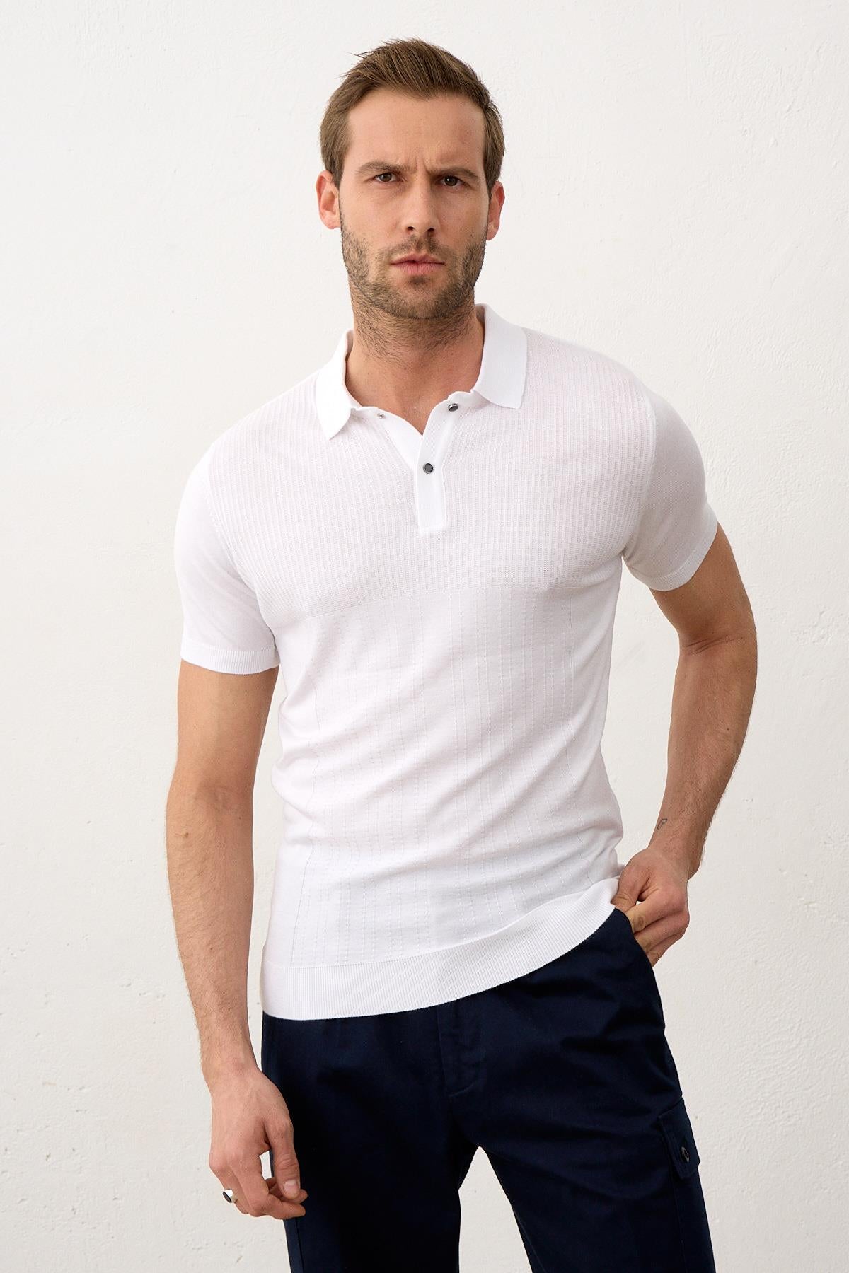 Erkek Slim-Fit Yazlık Triko T-shirt Beyaz 5002DNGR
