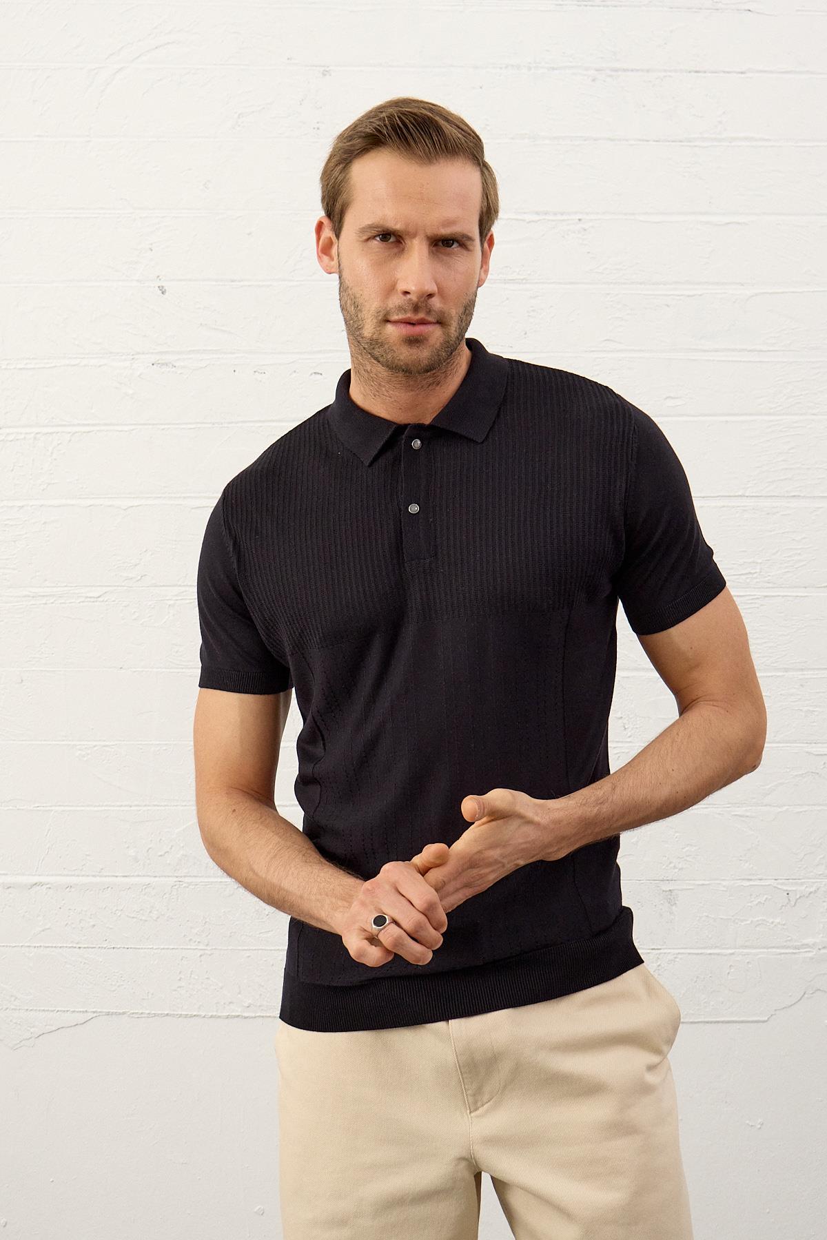 Erkek Slim-Fit Yazlık Triko T-shirt Koyu Lacivert 5002DNGR