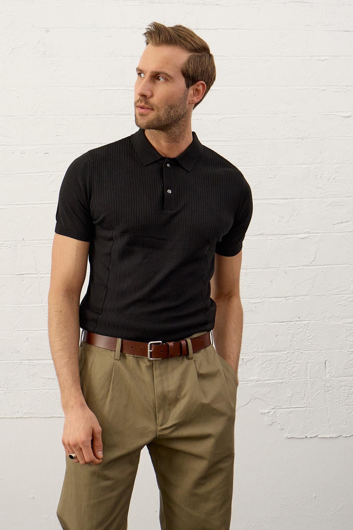 Erkek Slim-Fit Yazlık Triko T-shirt Siyah 5002DNGR