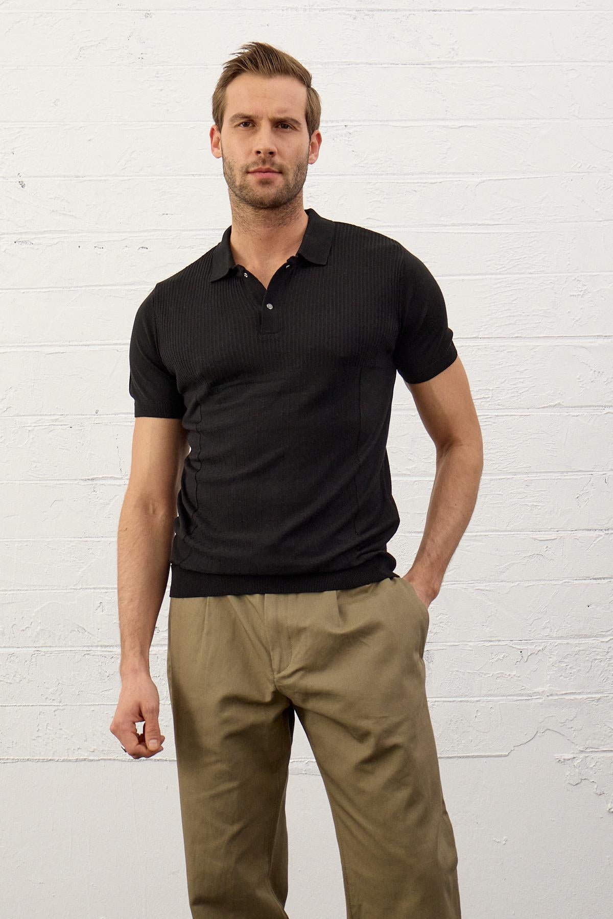 Erkek Slim-Fit Yazlık Triko T-shirt Siyah 5002DNGR