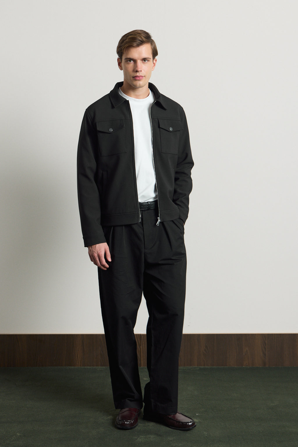 Erkek Standart Kalıp Gömlek Yaka Ceket Siyah