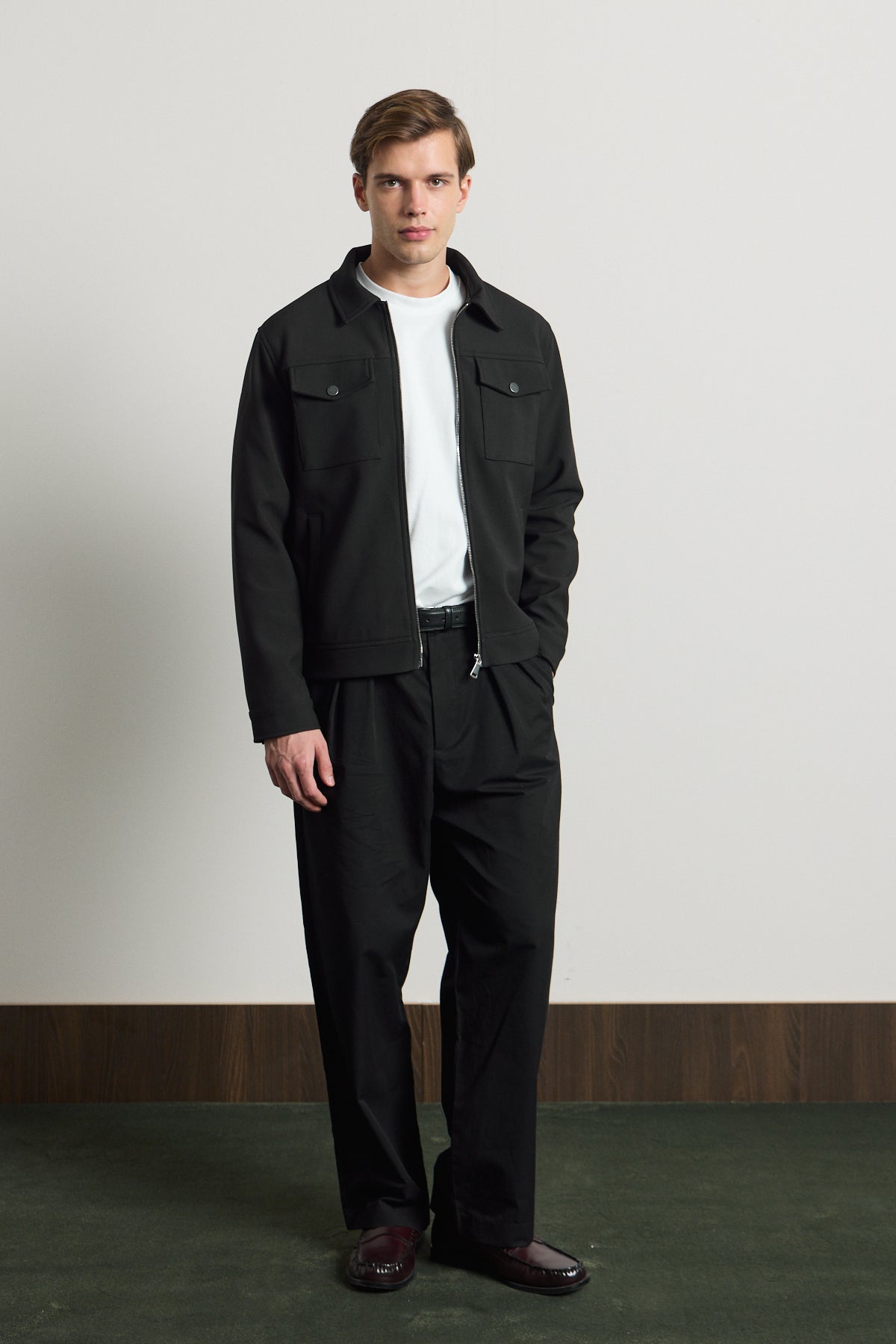 Erkek Standart Kalıp Gömlek Yaka Ceket Siyah