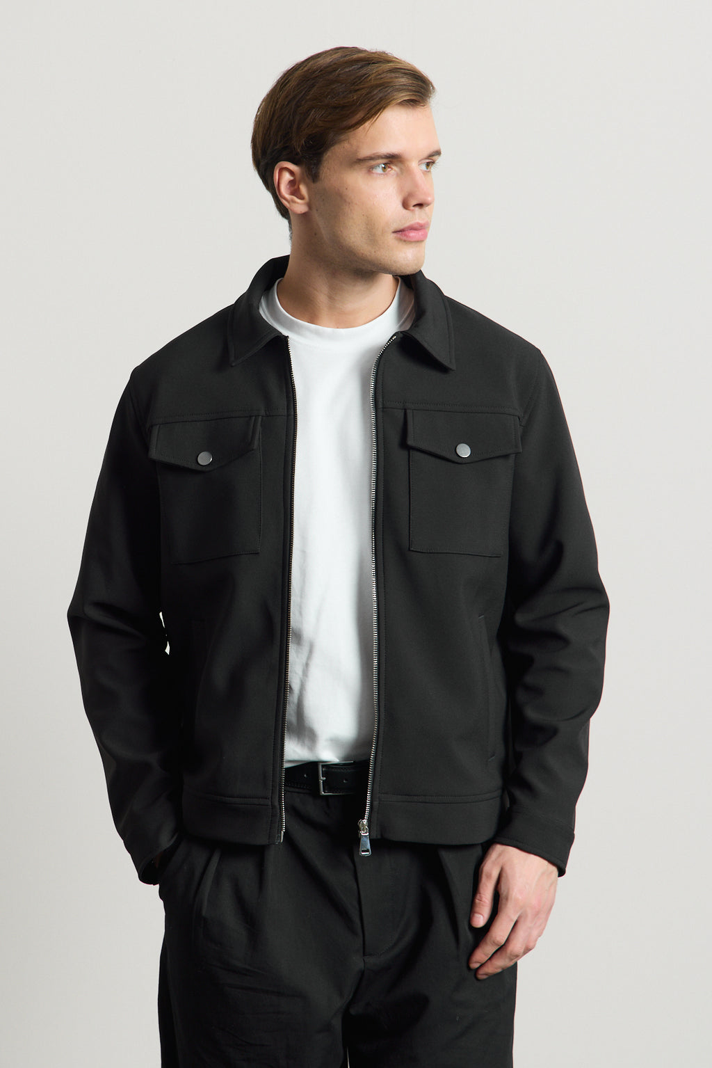 Erkek Standart Kalıp Gömlek Yaka Ceket Siyah