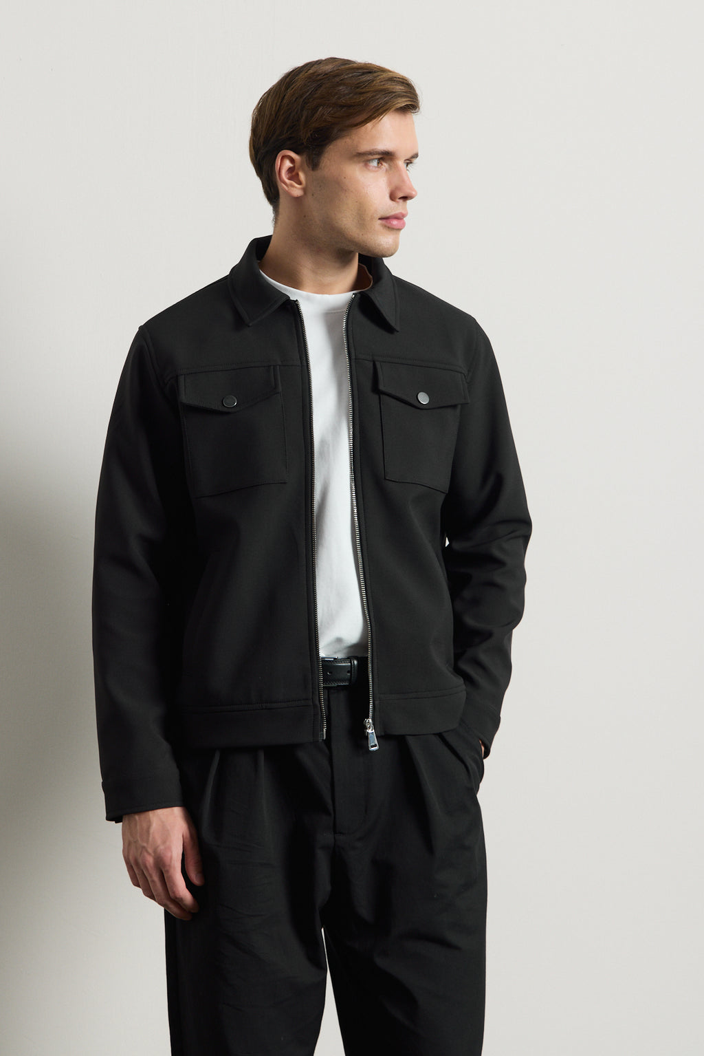 Erkek Standart Kalıp Gömlek Yaka Ceket Siyah