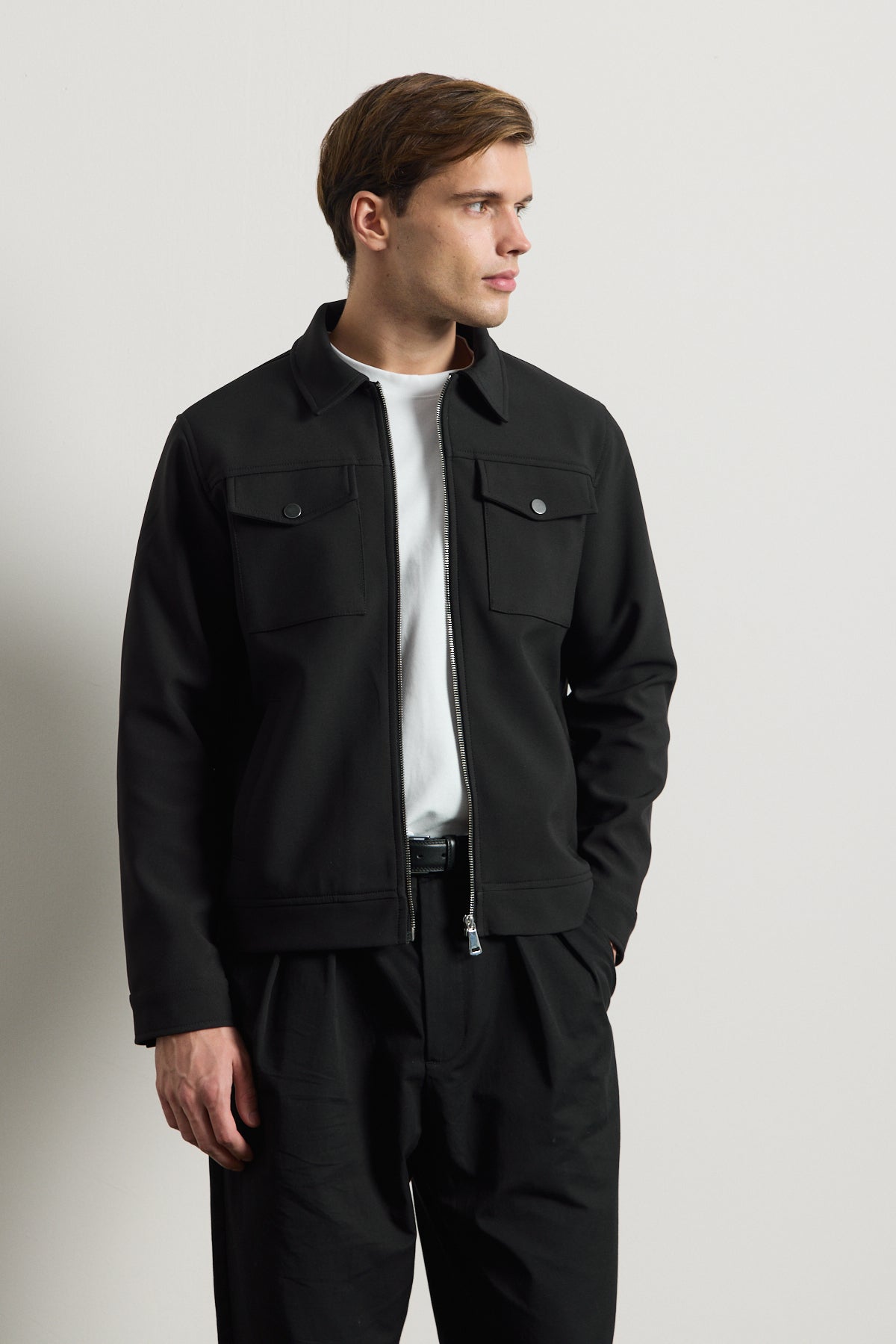 Erkek Standart Kalıp Gömlek Yaka Ceket Siyah