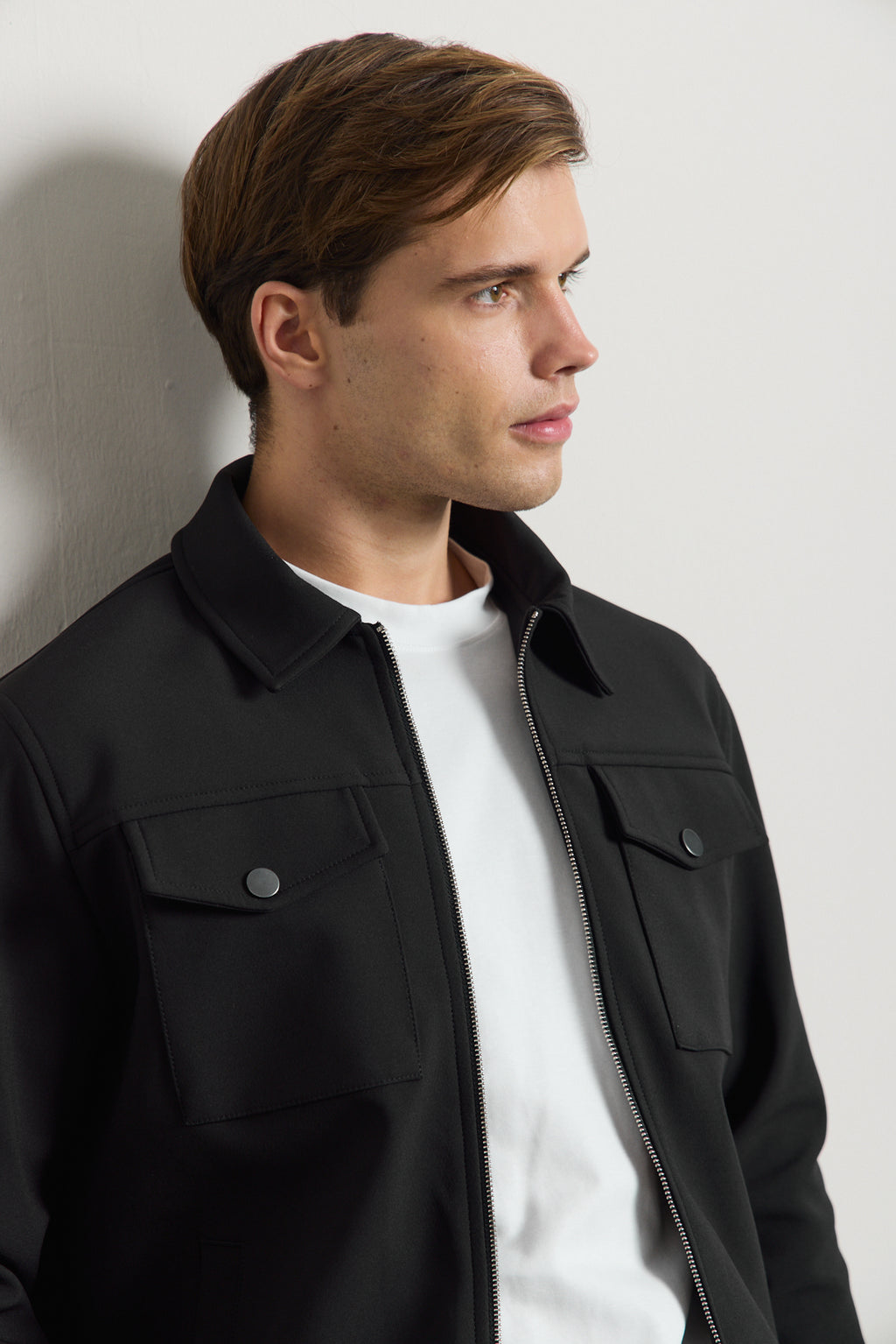 Erkek Standart Kalıp Gömlek Yaka Ceket Siyah