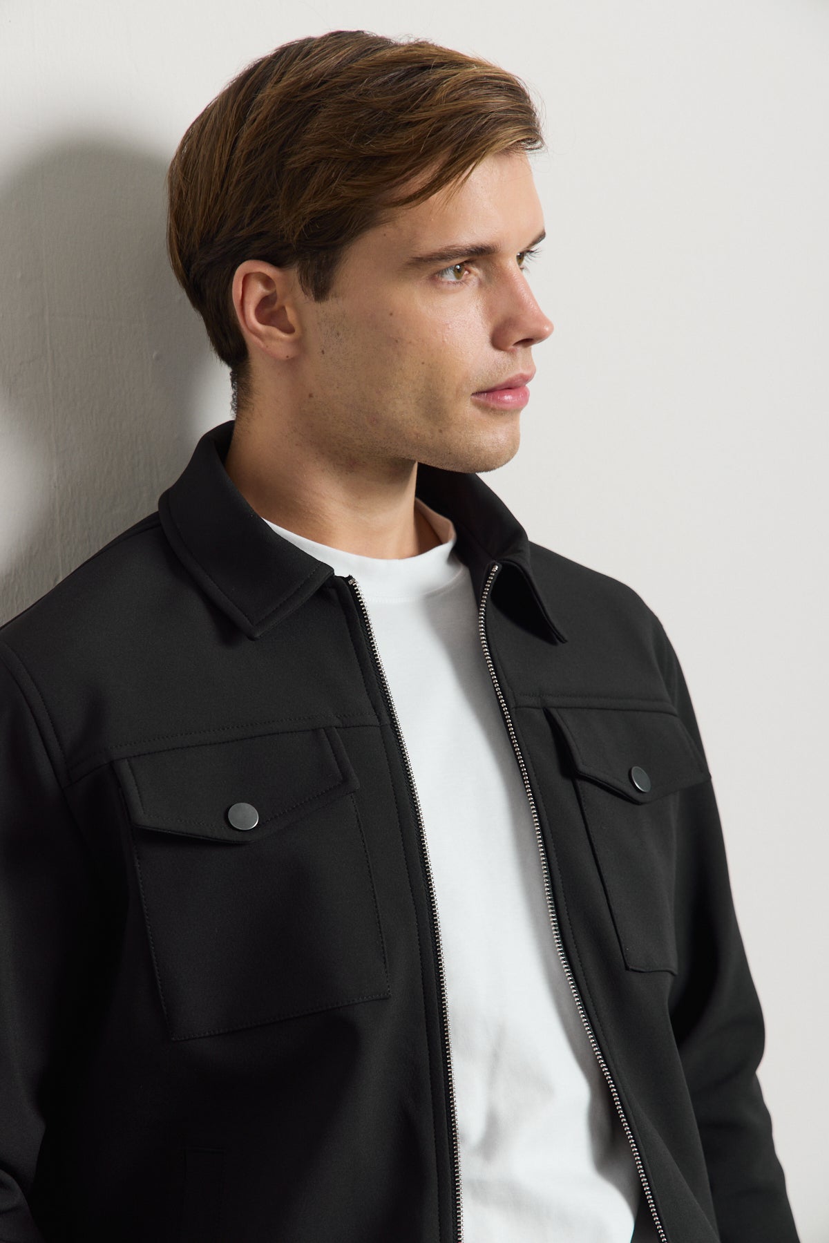 Erkek Standart Kalıp Gömlek Yaka Ceket Siyah