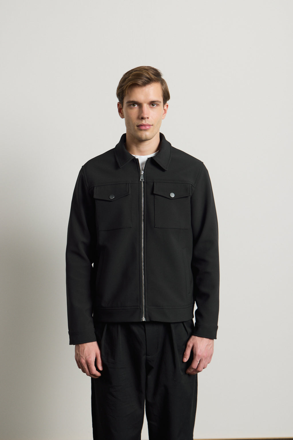 Erkek Standart Kalıp Gömlek Yaka Ceket Siyah