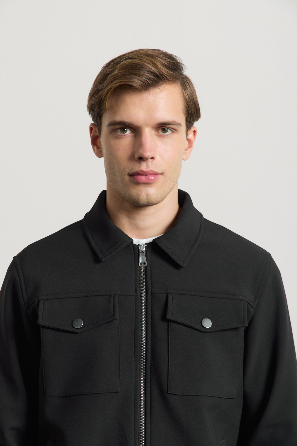 Erkek Standart Kalıp Gömlek Yaka Ceket Siyah