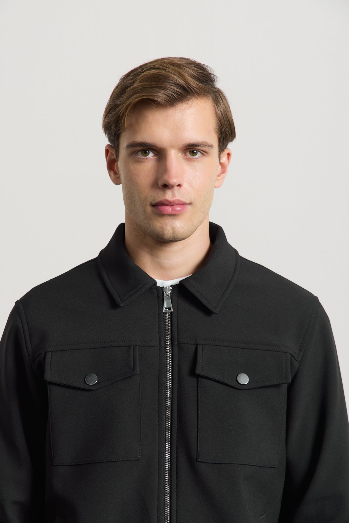 Erkek Standart Kalıp Gömlek Yaka Ceket Siyah