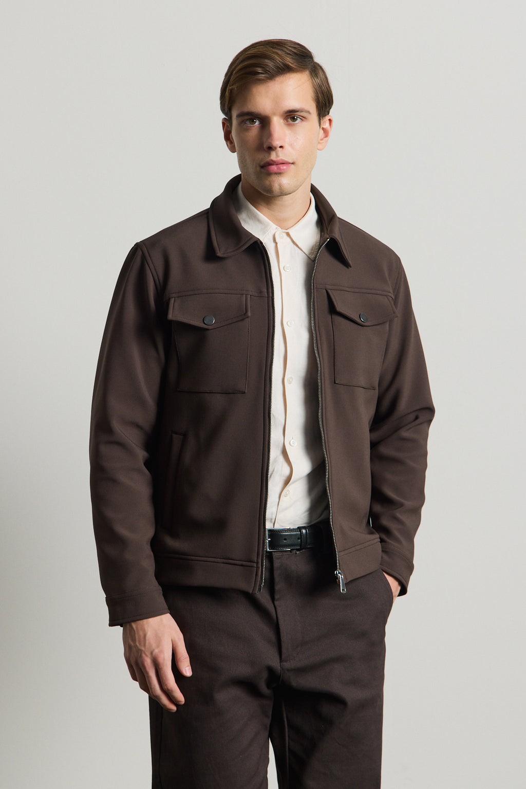 Erkek Standart Kalıp Gömlek Yaka Ceket Kahverengi