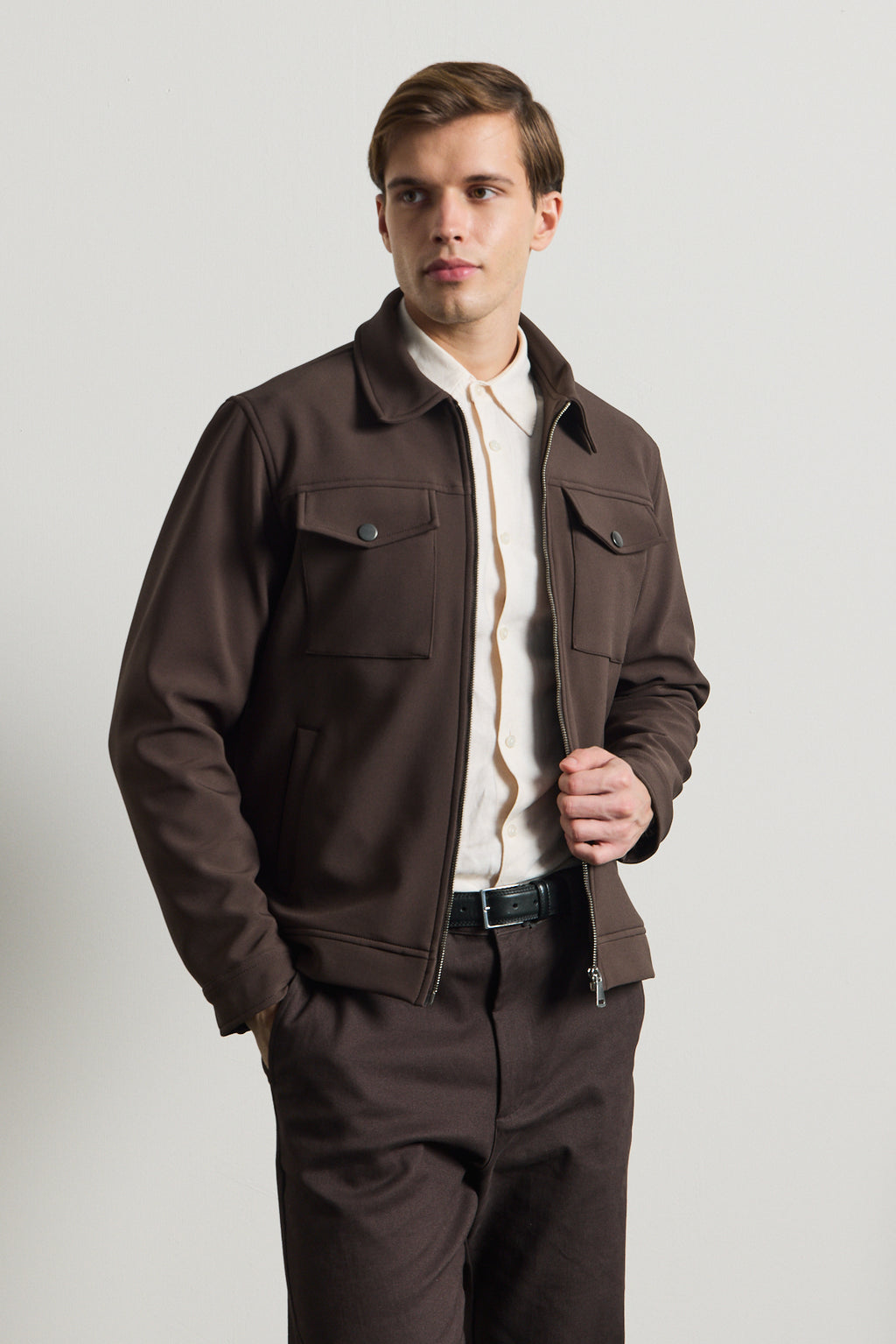 Erkek Standart Kalıp Gömlek Yaka Ceket Kahverengi