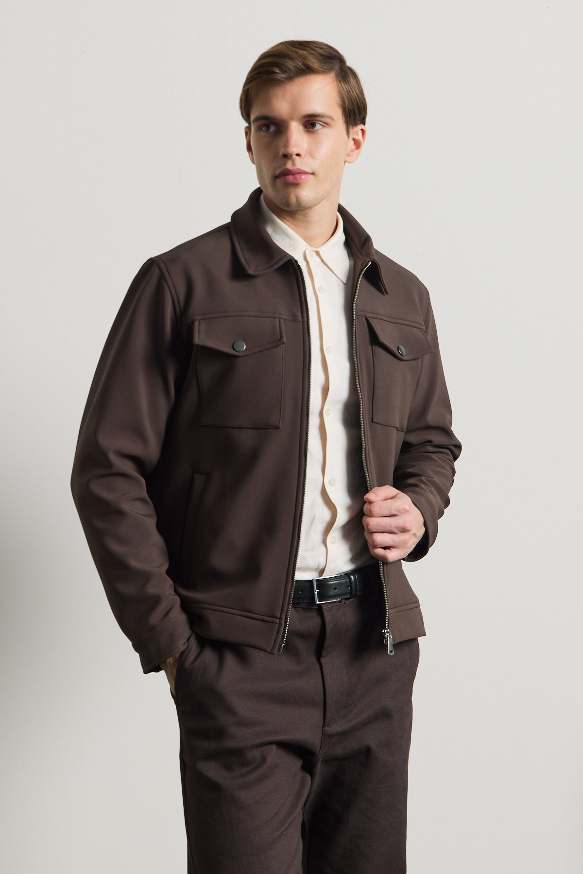 Erkek Standart Kalıp Gömlek Yaka Ceket Kahverengi