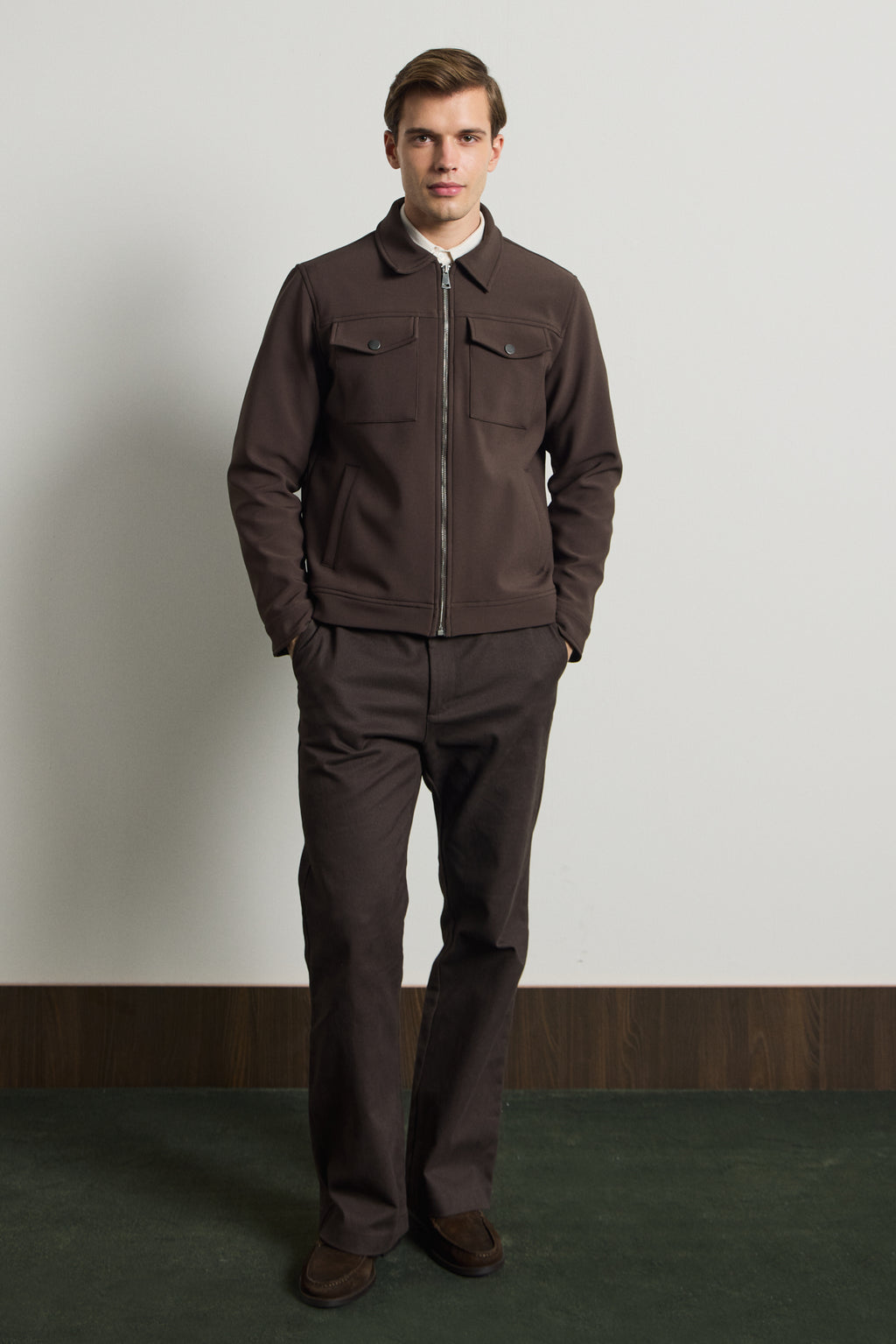 Erkek Standart Kalıp Gömlek Yaka Ceket Kahverengi