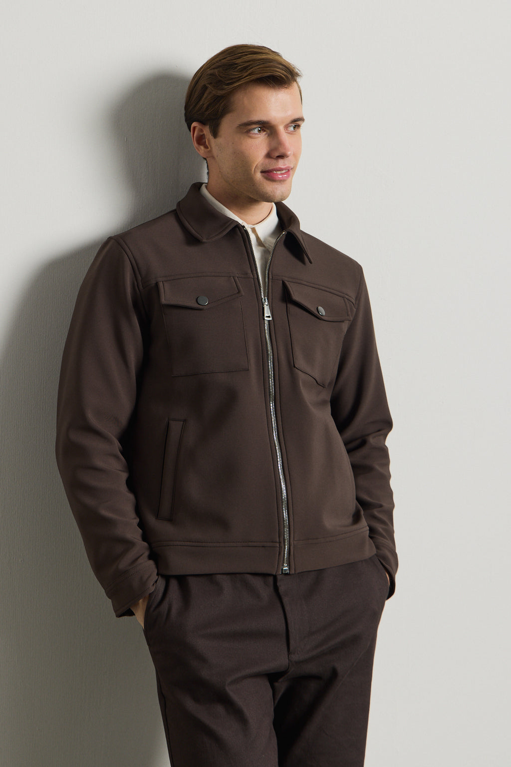 Erkek Standart Kalıp Gömlek Yaka Ceket Kahverengi