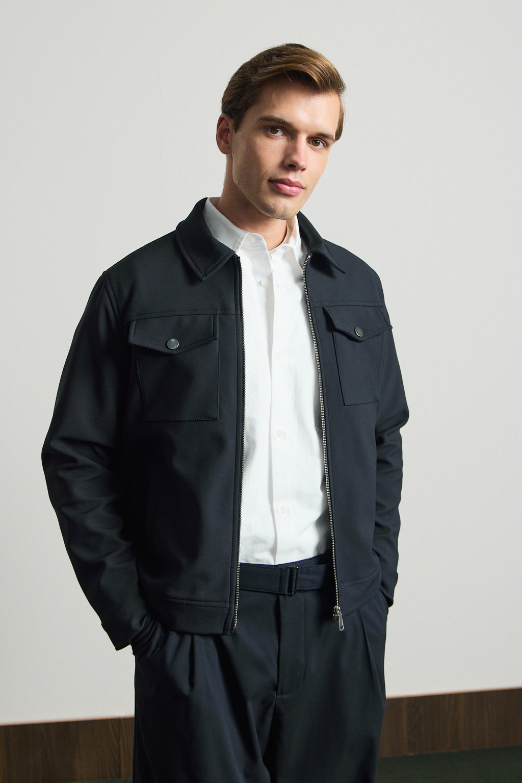 Erkek Standart Kalıp Gömlek Yaka Ceket Lacivert