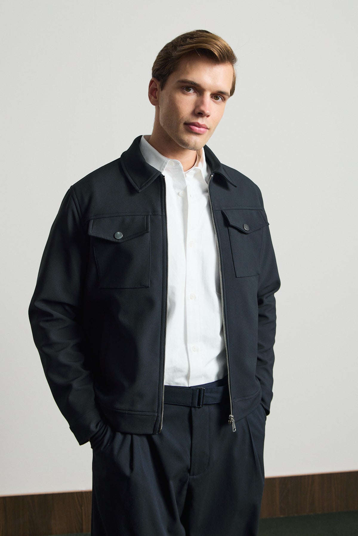 Erkek Standart Kalıp Gömlek Yaka Ceket Lacivert