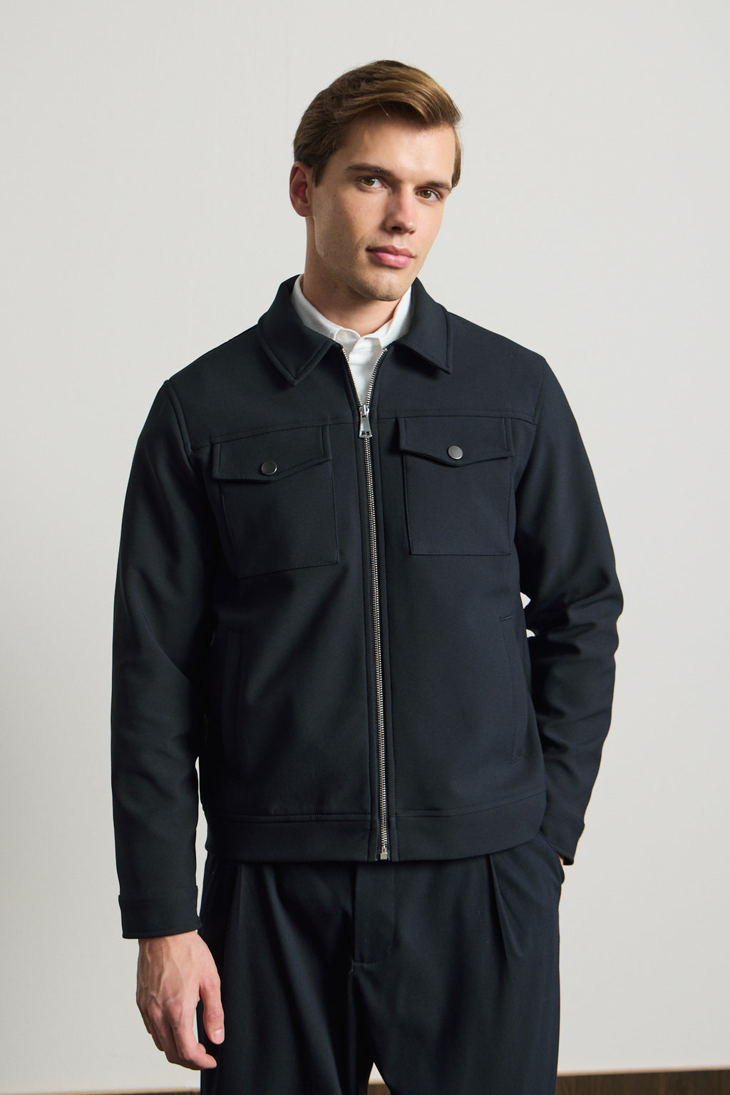 Erkek Standart Kalıp Gömlek Yaka Ceket Lacivert