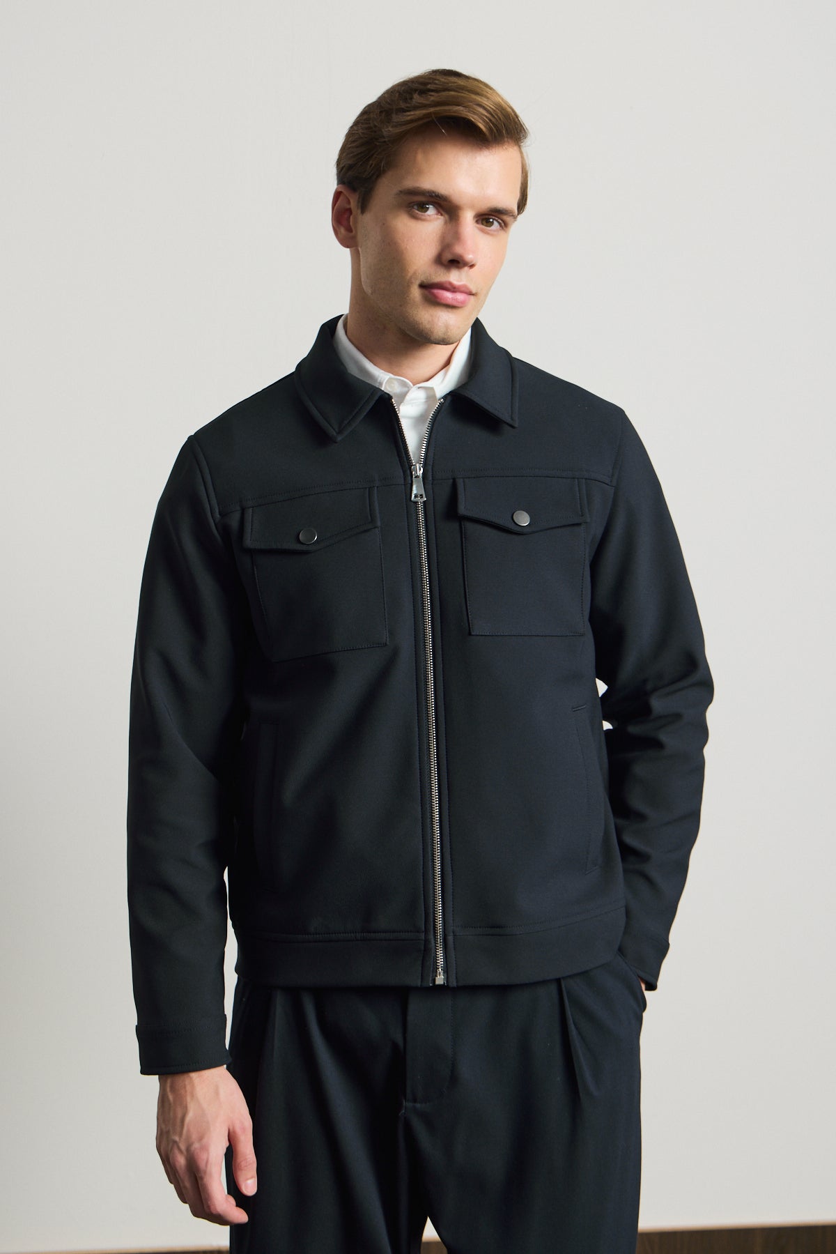 Erkek Standart Kalıp Gömlek Yaka Ceket Lacivert