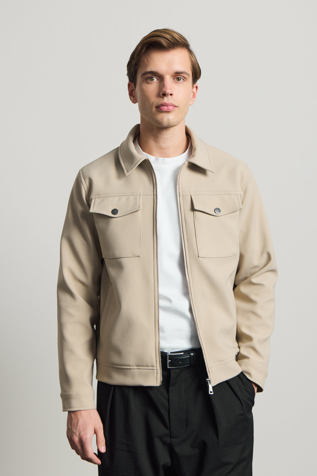 Erkek Standart Kalıp Gömlek Yaka Ceket Bej