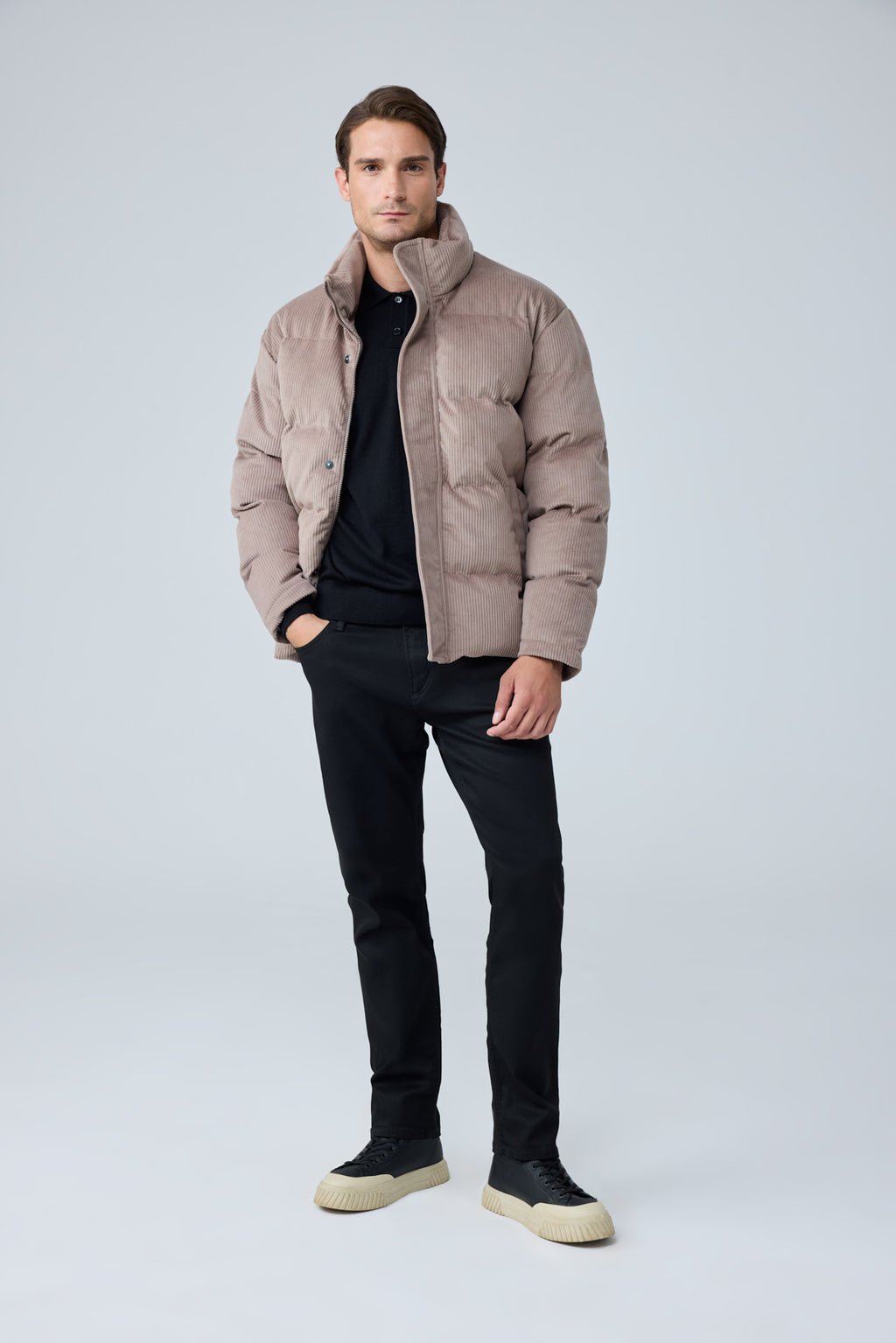 Erkek Su Geçirmez Kadife Puffer Şişme Mont Bej 4346DNGR