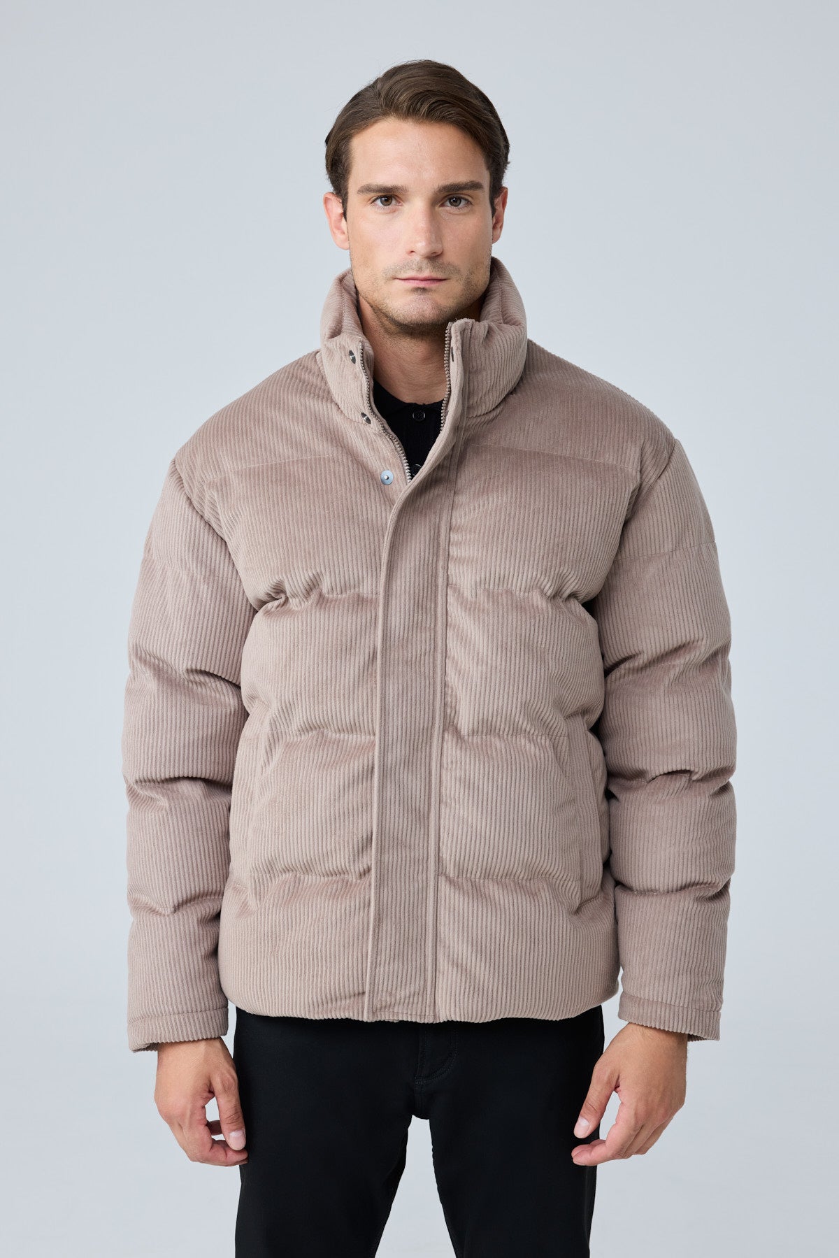 Erkek Su Geçirmez Kadife Puffer Şişme Mont Bej 4346DNGR