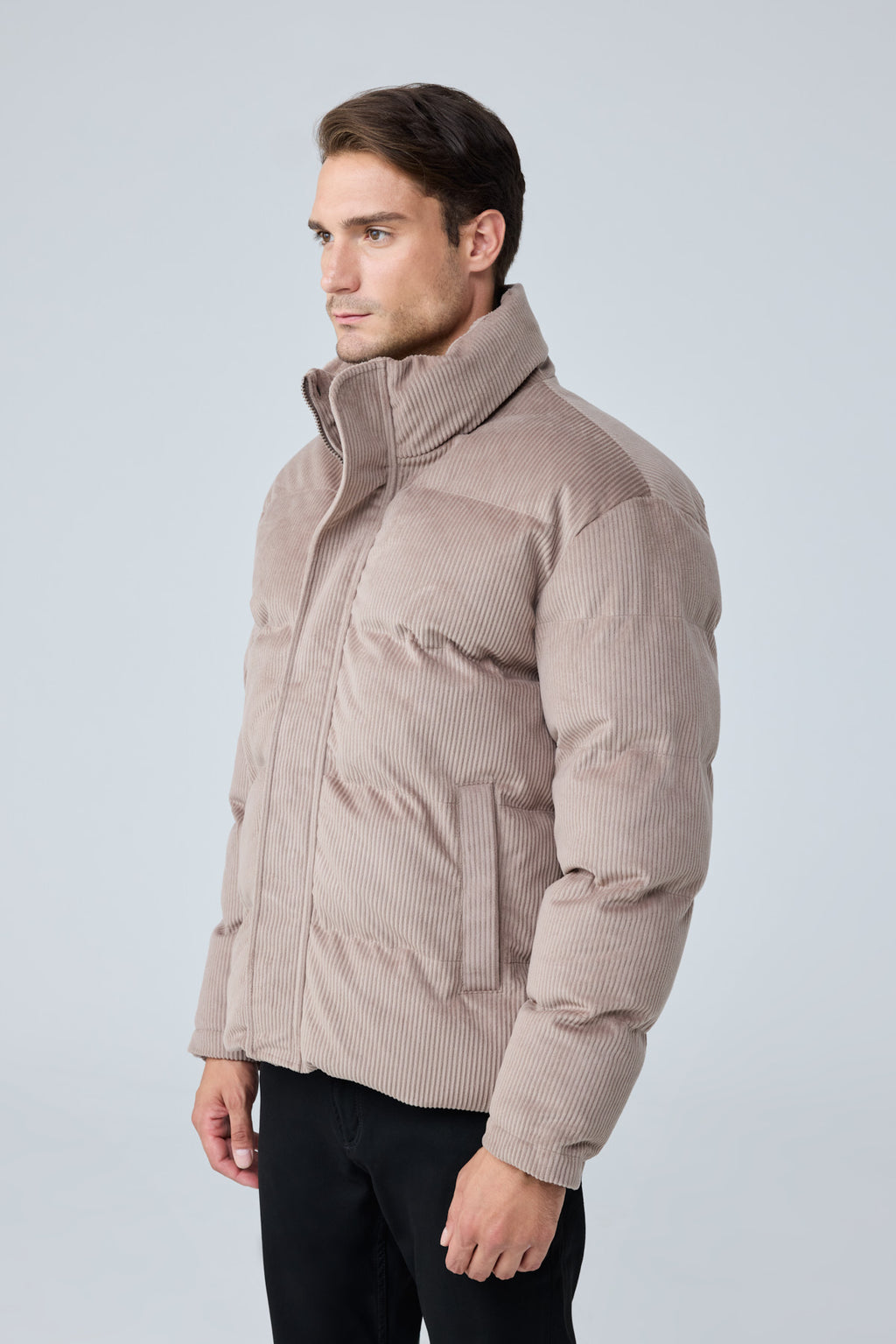 Erkek Su Geçirmez Kadife Puffer Şişme Mont Bej 4346DNGR