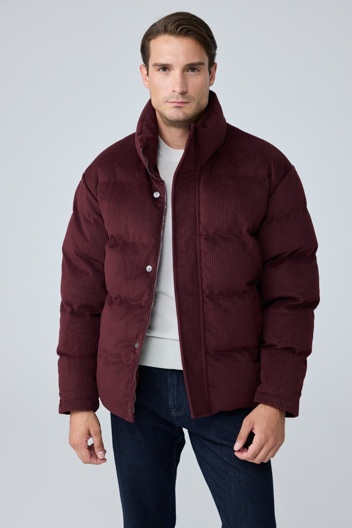 Erkek Su Geçirmez Kadife Puffer Şişme Mont Bordo 4346DNGR
