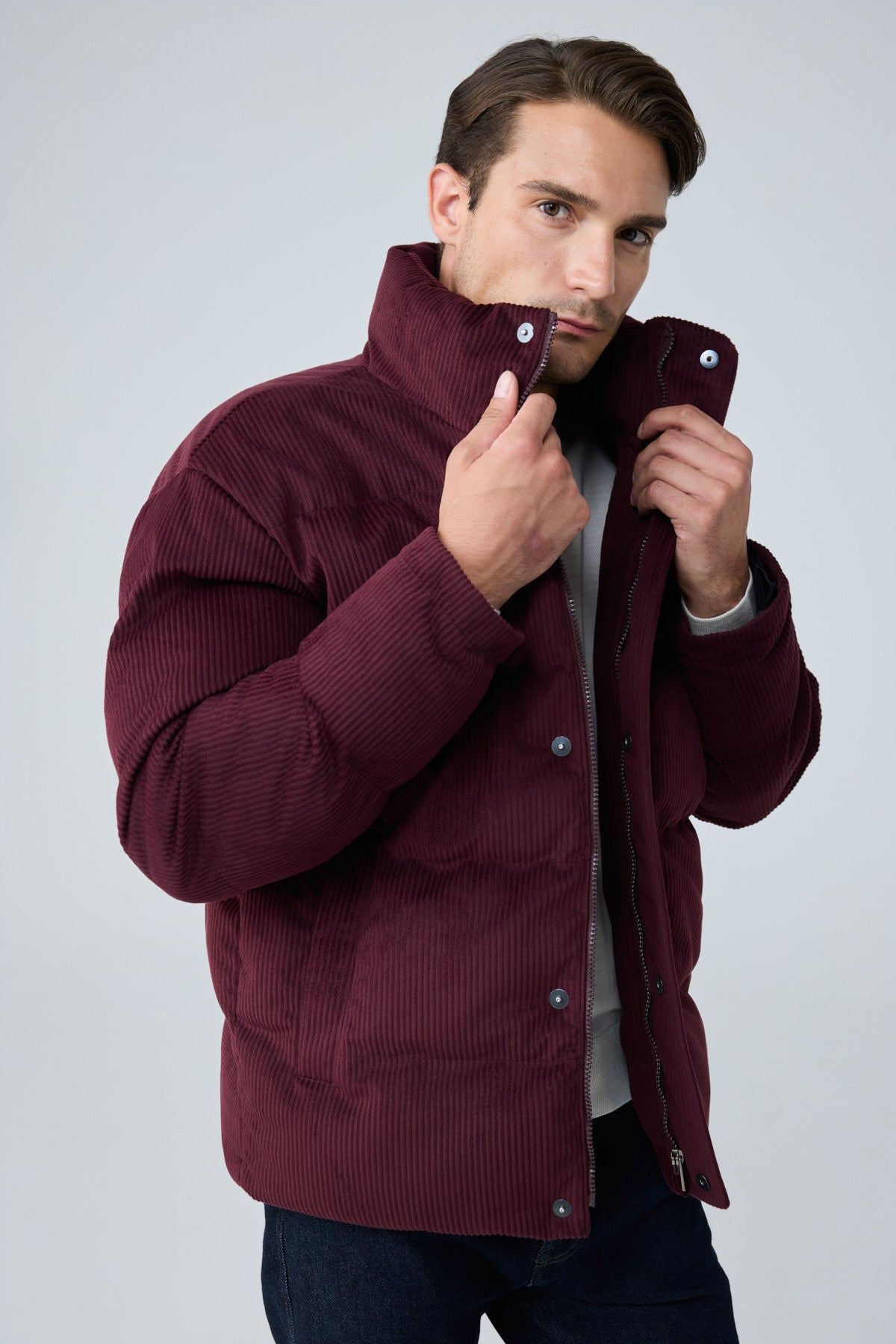 Erkek Su Geçirmez Kadife Puffer Şişme Mont Bordo 4346DNGR
