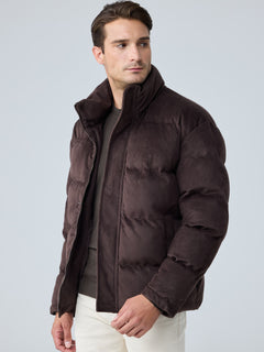 Erkek Su Geçirmez Kadife Puffer Şişme Mont Kahverengi 4346DNGR