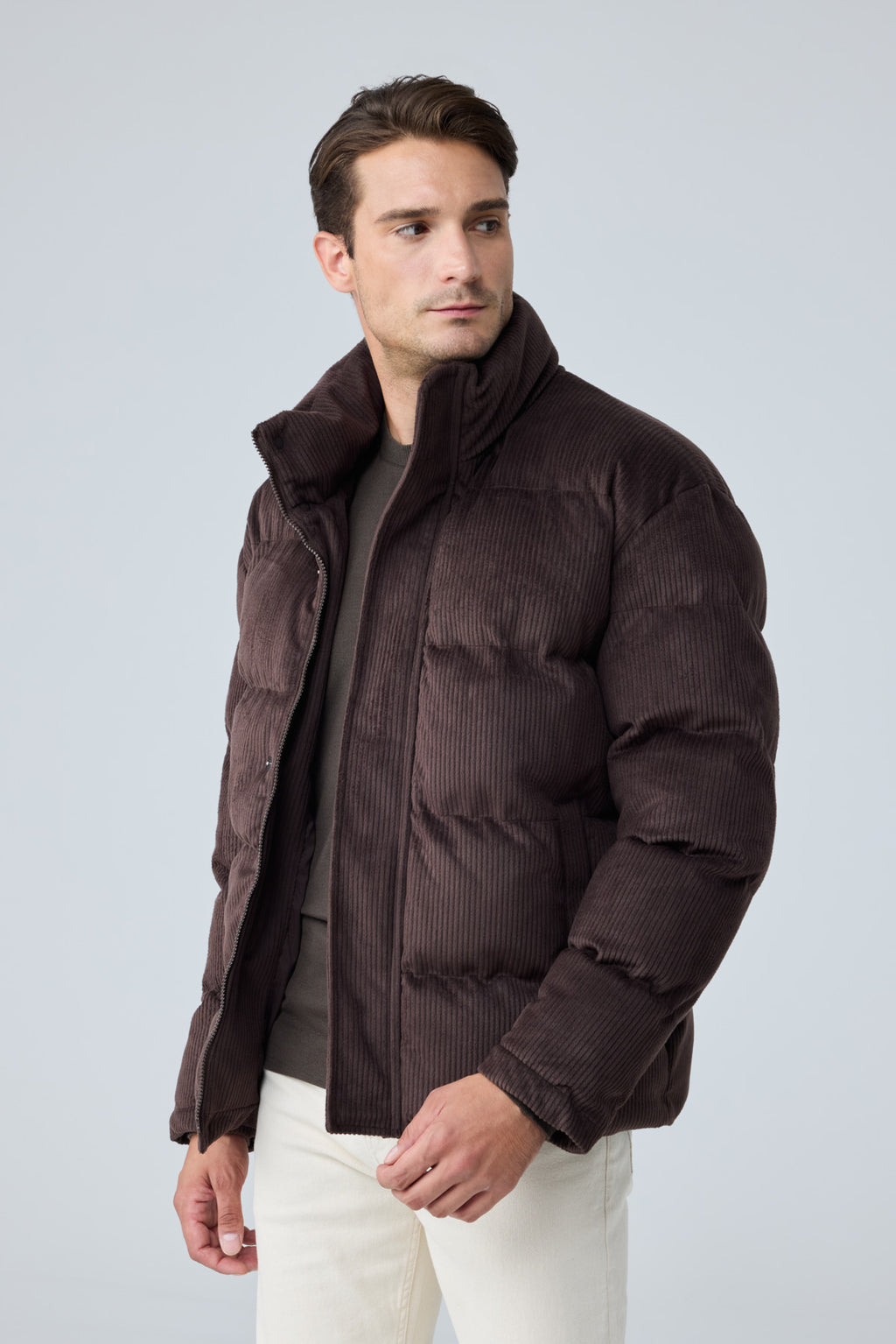 Erkek Su Geçirmez Kadife Puffer Şişme Mont Kahverengi 4346DNGR