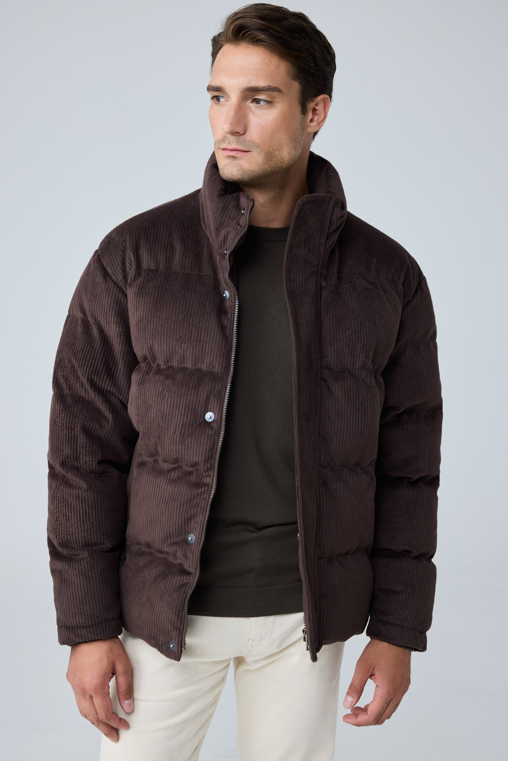 Erkek Su Geçirmez Kadife Puffer Şişme Mont Kahverengi 4346DNGR