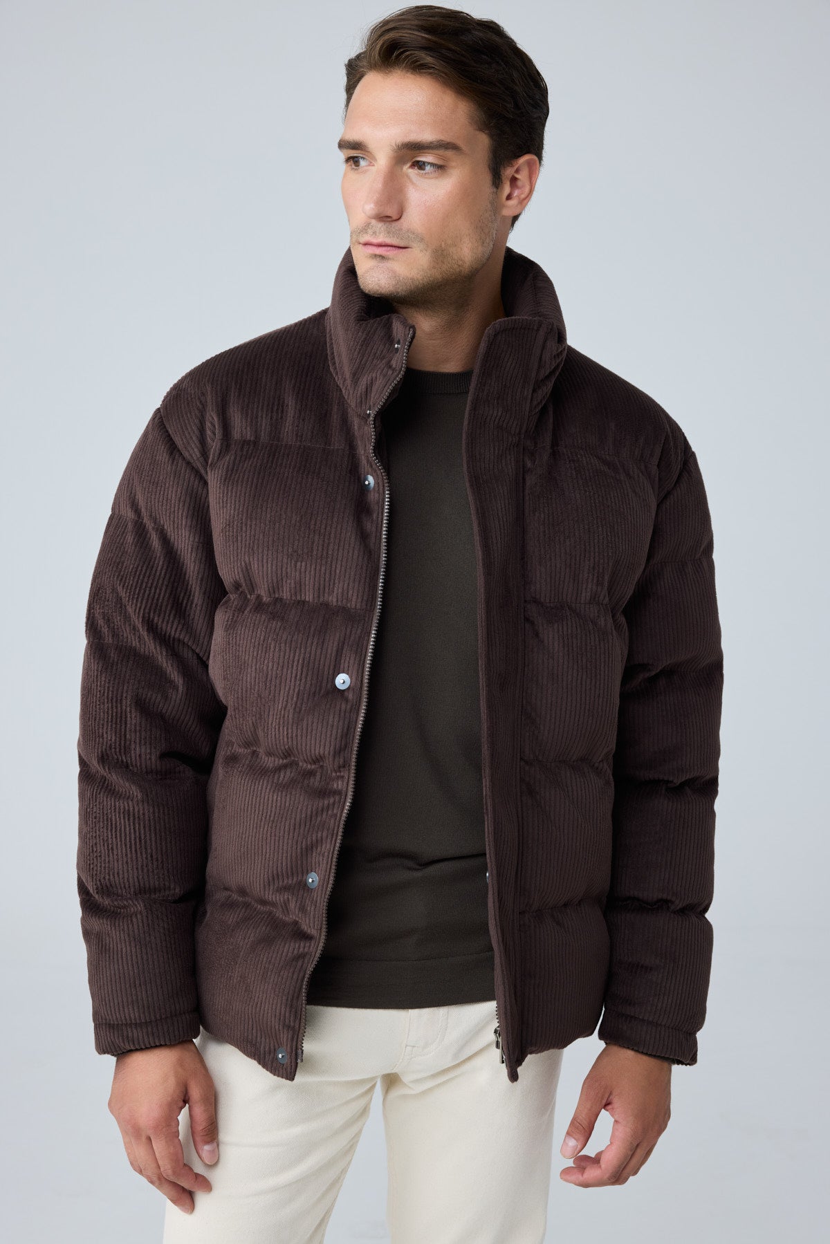 Erkek Su Geçirmez Kadife Puffer Şişme Mont Kahverengi 4346DNGR