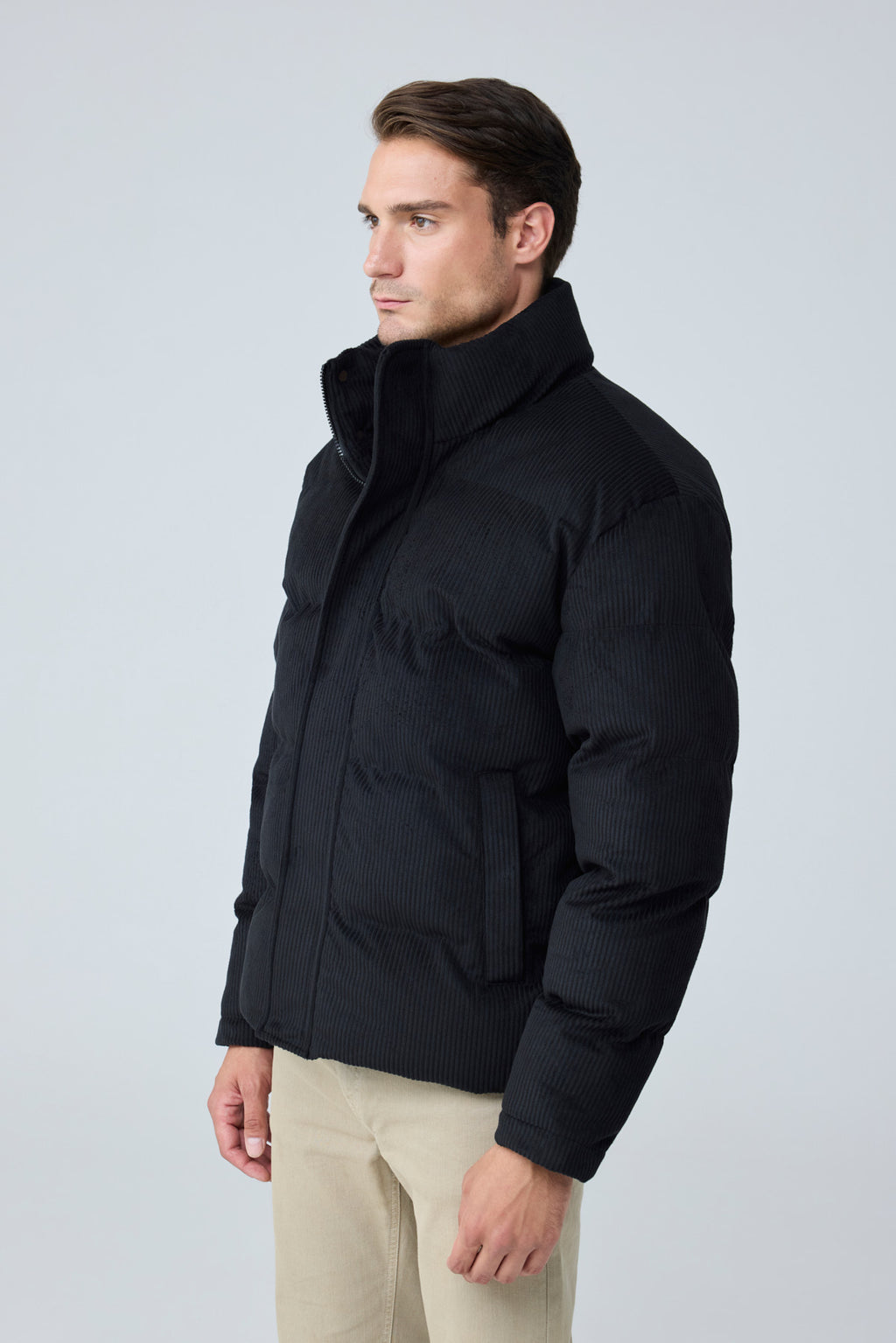 Erkek Su Geçirmez Kadife Puffer Şişme Mont Siyah 4346DNGR