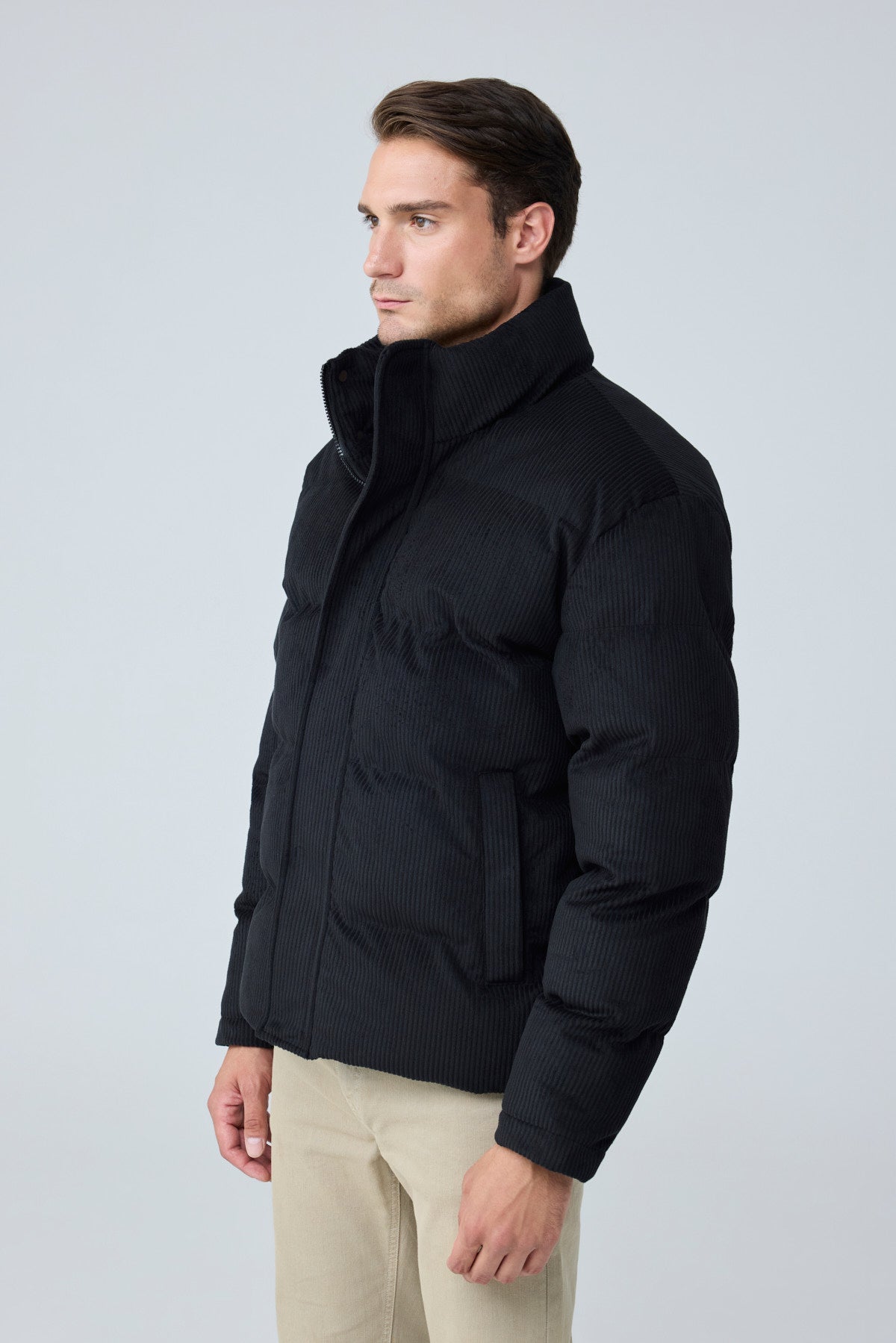 Erkek Su Geçirmez Kadife Puffer Şişme Mont Siyah 4346DNGR