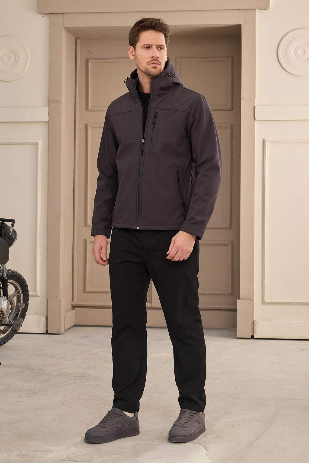 Erkek Su Geçirmez Rüzgar Geçirmez Softshell Mont Antrasit 3820DNGR