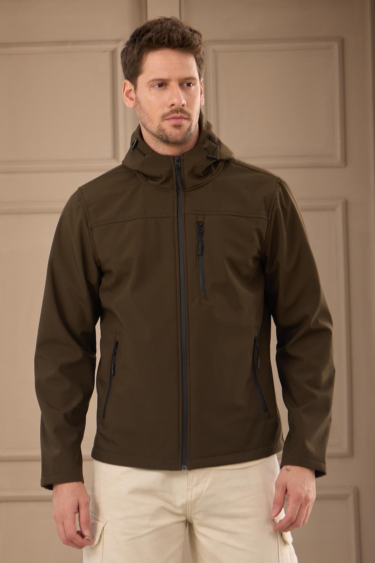Erkek Su Geçirmez Rüzgar Geçirmez Softshell Mont Haki 3820DNGR