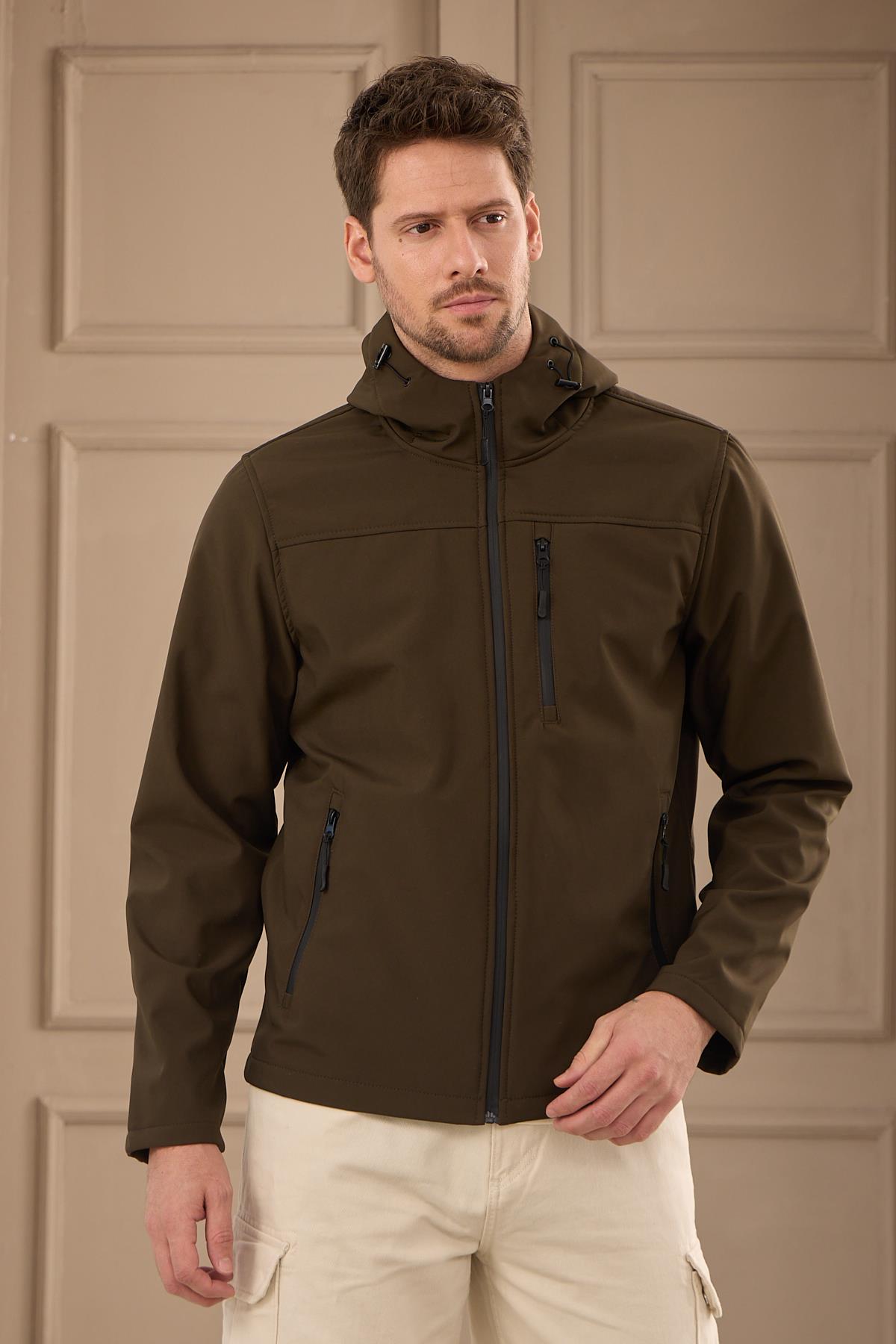 Erkek Su Geçirmez Rüzgar Geçirmez Softshell Mont Haki 3820DNGR
