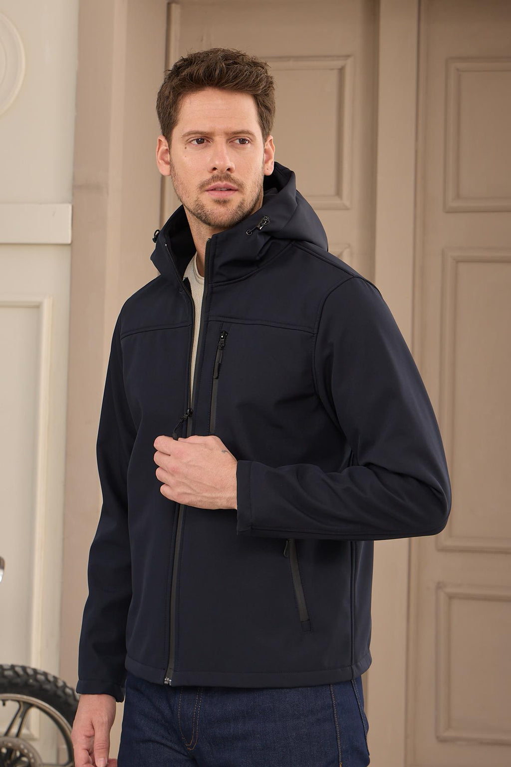 Erkek Su Geçirmez Rüzgar Geçirmez Softshell Mont Lacivert 3820DNGR