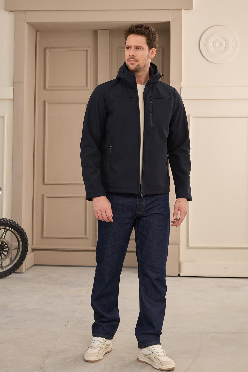 Erkek Su Geçirmez Rüzgar Geçirmez Softshell Mont Lacivert 3820DNGR