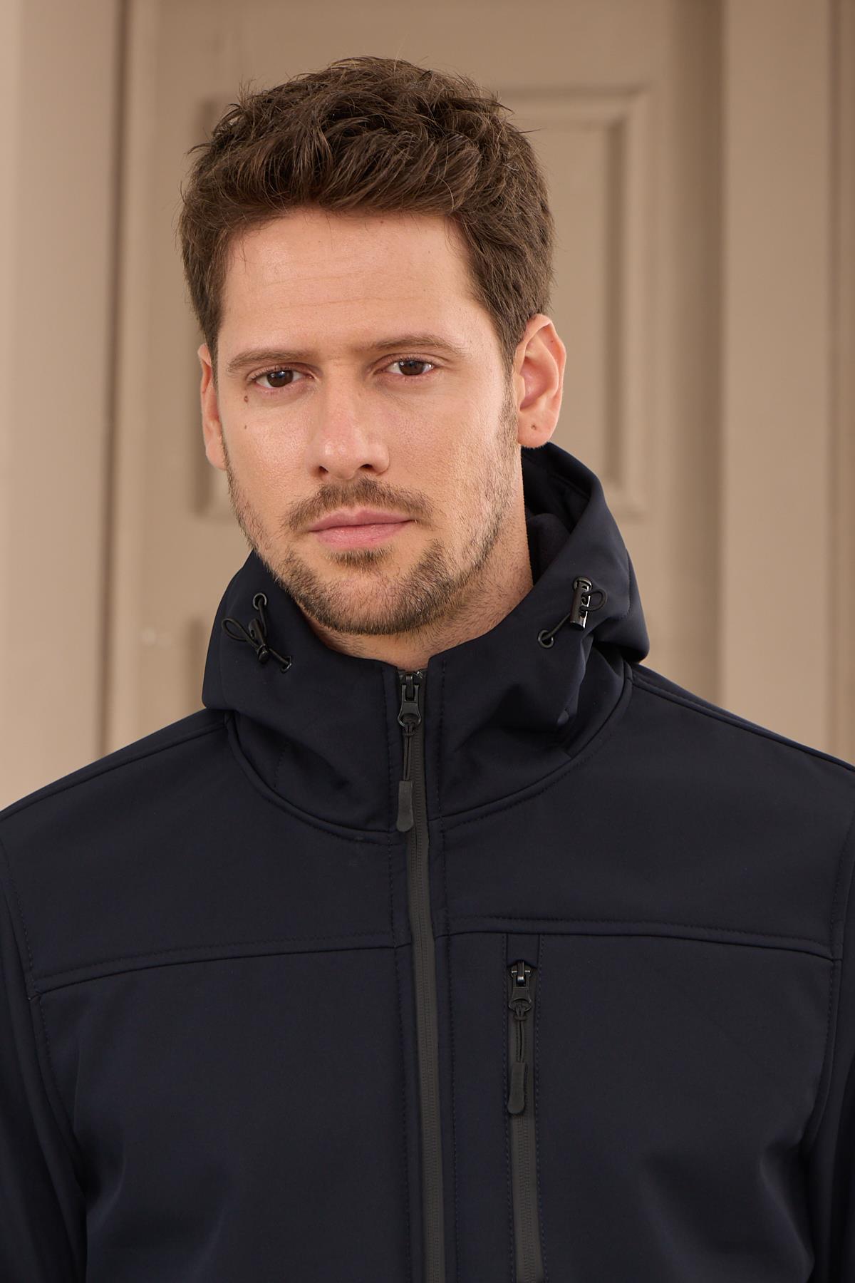 Erkek Su Geçirmez Rüzgar Geçirmez Softshell Mont Lacivert 3820DNGR