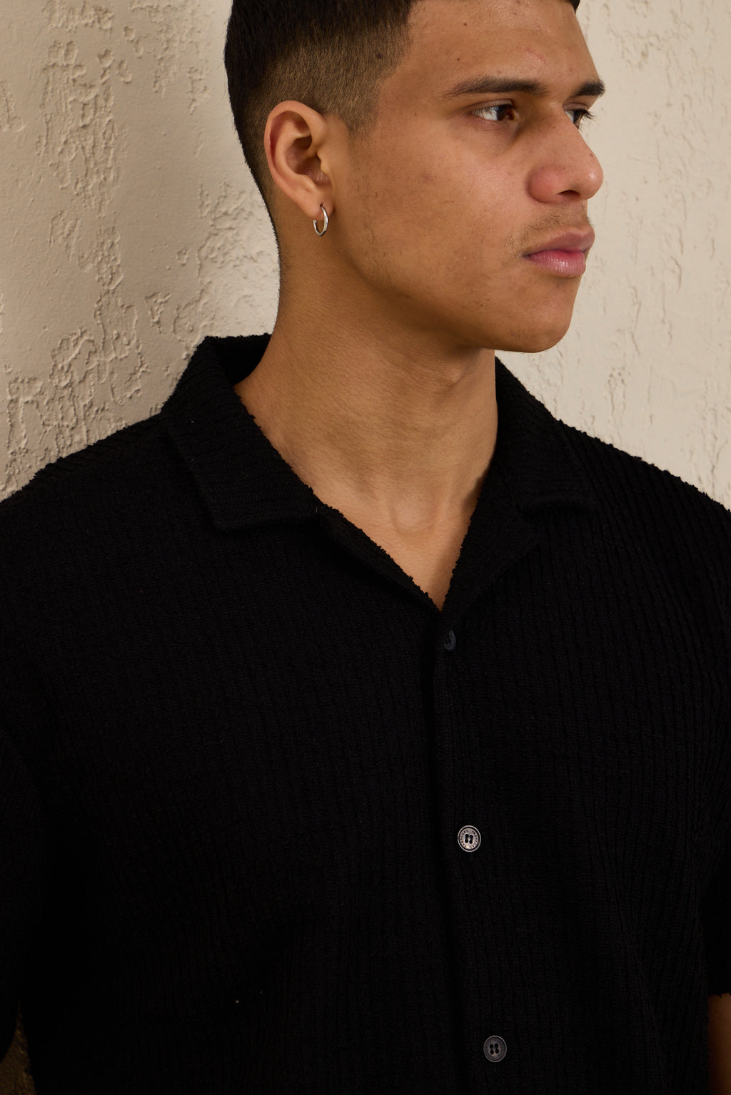 Erkek Teknik Kumaş Jakarlı Gömlek Siyah